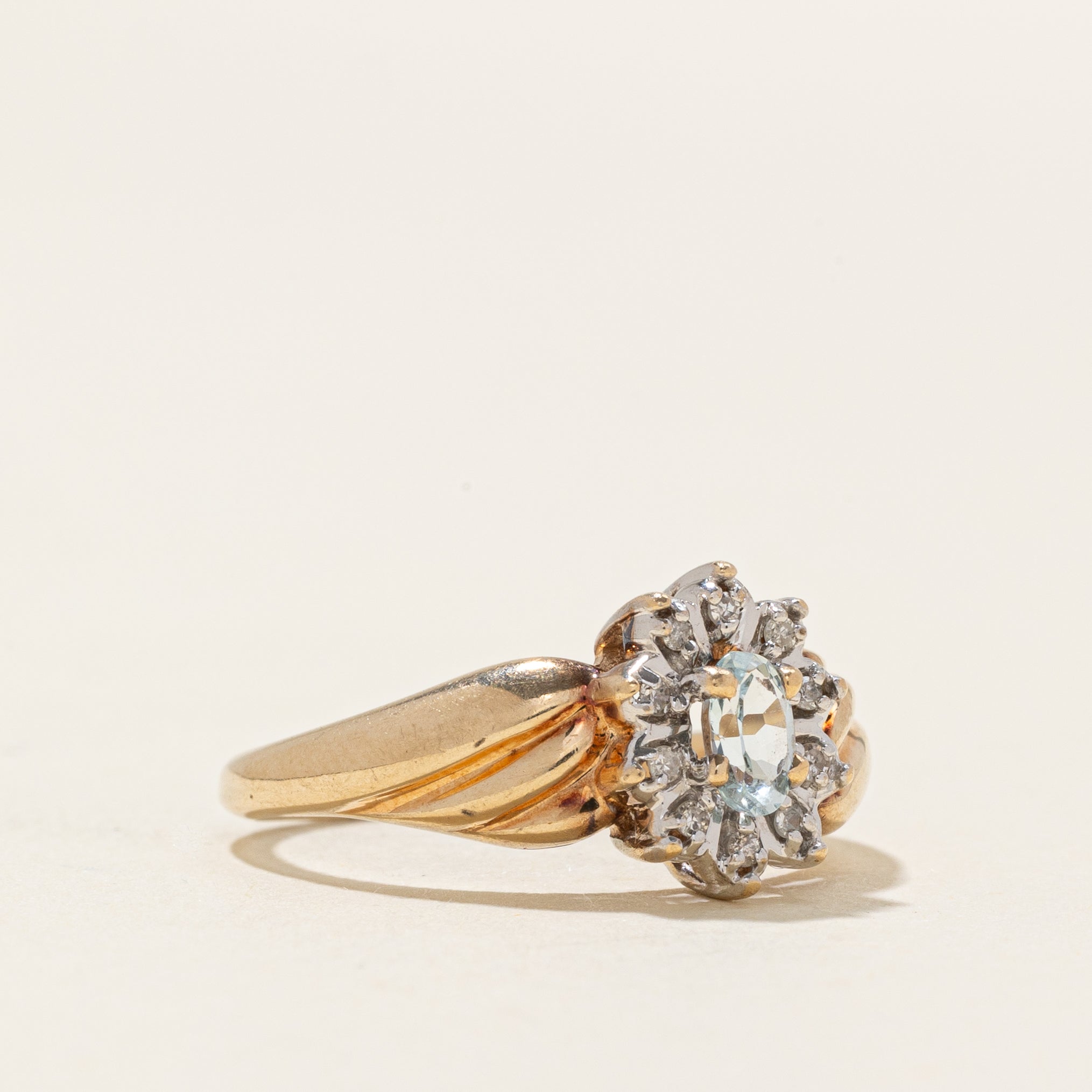 Aquamarine & Diamond Petal Croissant Ring | 0.14ct, 0.05ctw | SZ 5.75