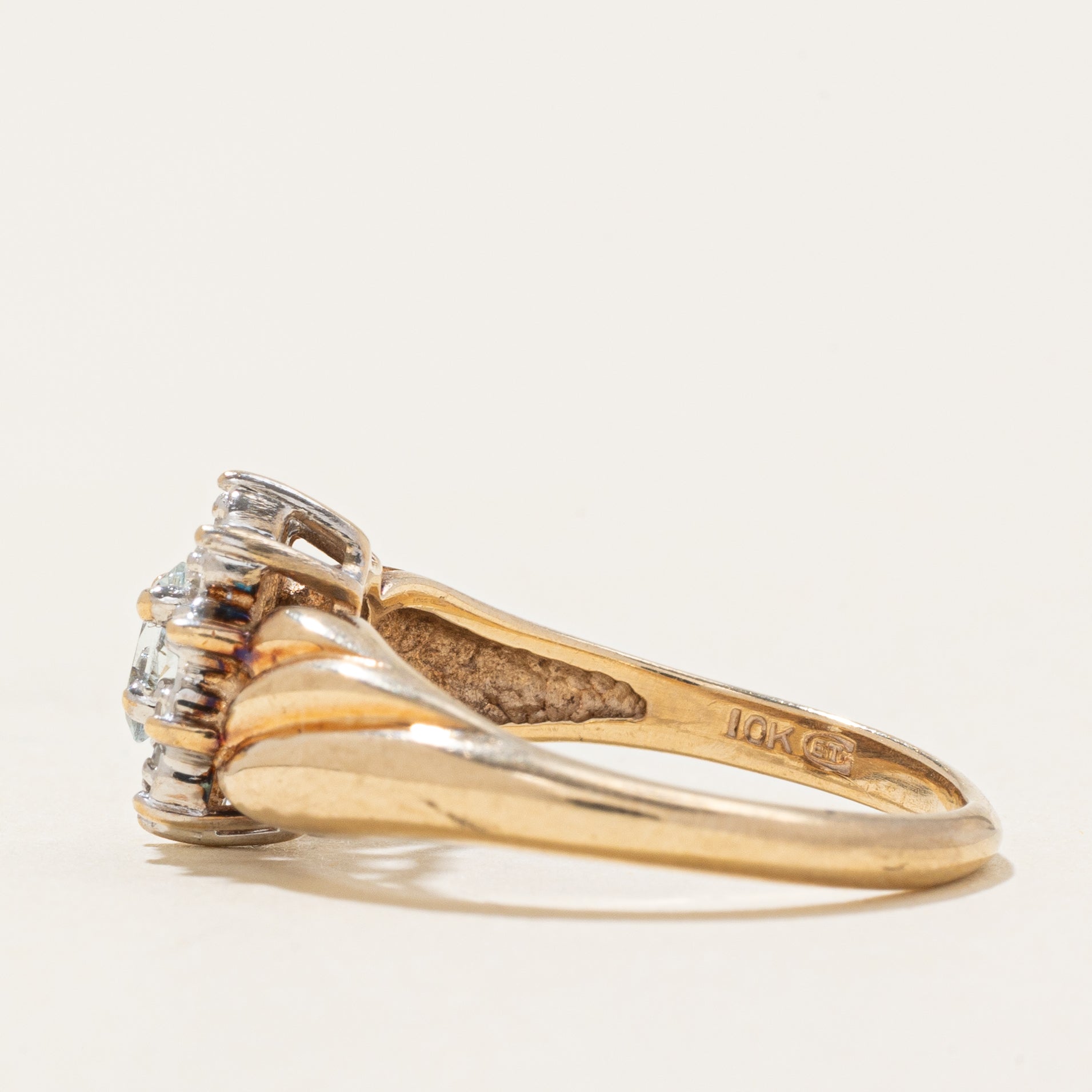 Aquamarine & Diamond Petal Croissant Ring | 0.14ct, 0.05ctw | SZ 5.75