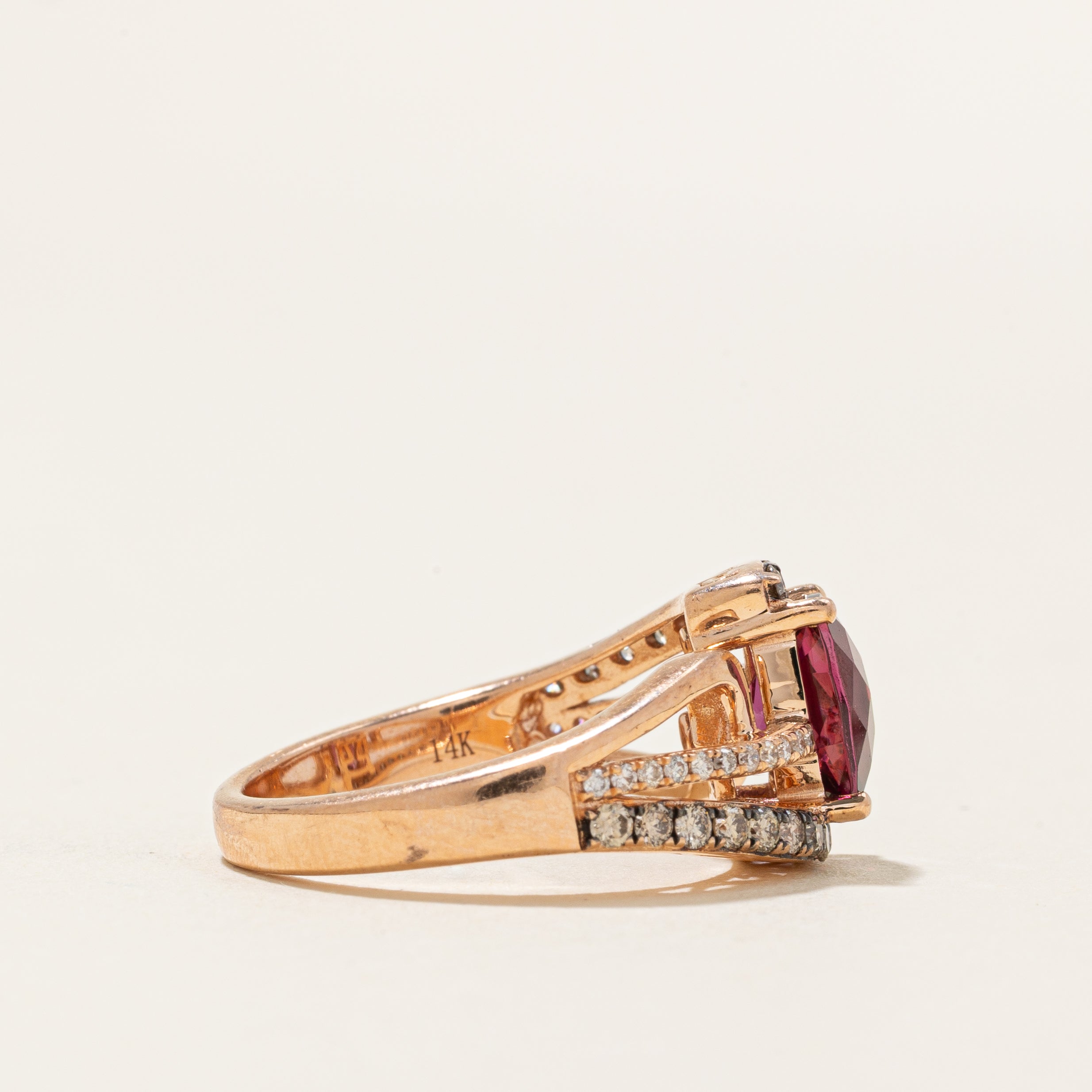 'Le Vian' Raspberry Rhodolite Garnet & Diamond Bypass Ring | 1.40ct, 0.51ctw | SZ 7