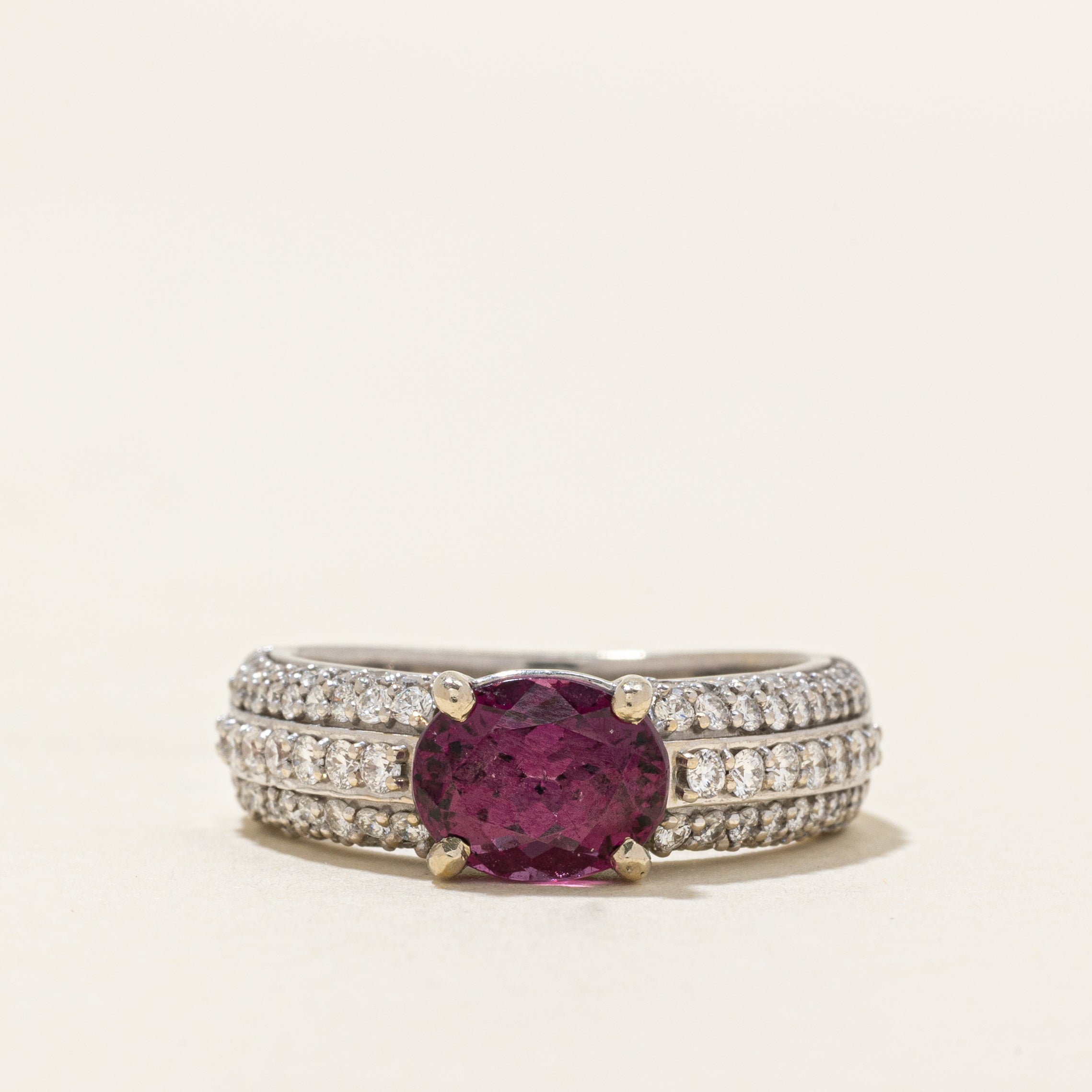 East West Rhodolite Garnet & Diamond Ring | 1.00ct, 0.87ctw | SZ 6