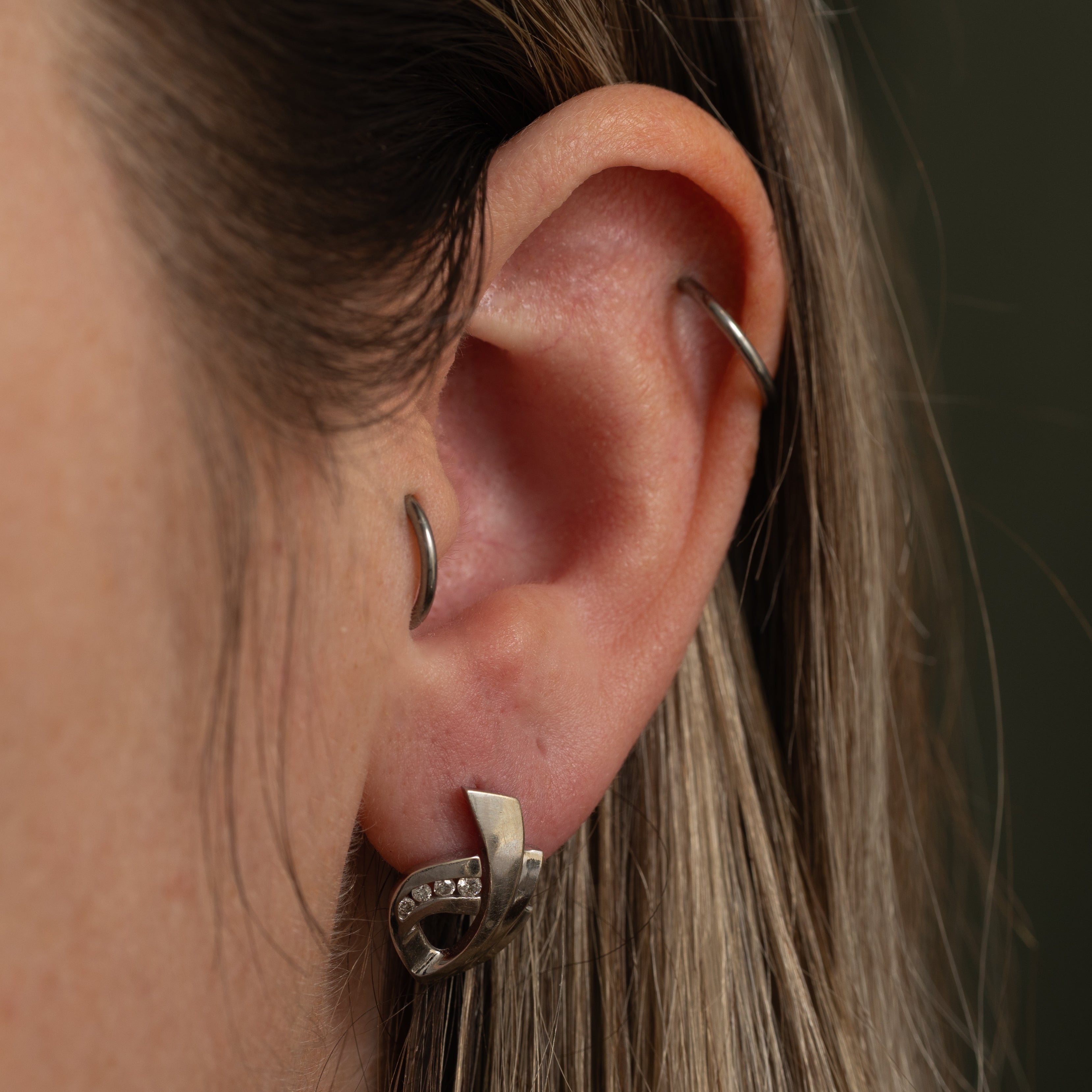 Channel Set Diamond Loop Stud Earrings