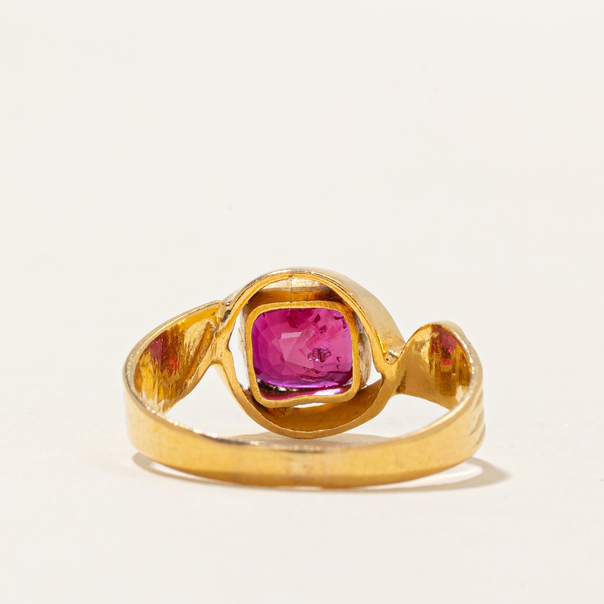 20k Solitaire Cushion Cut Ruby Bypass Ring | 2.20ct | SZ 7.25