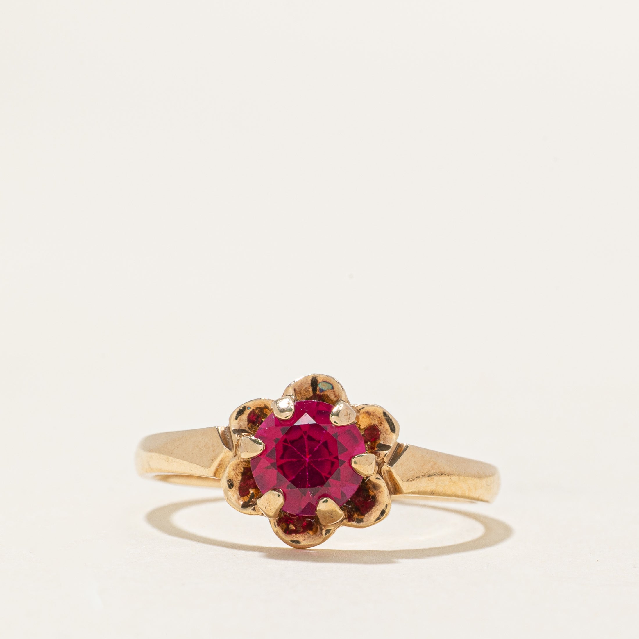Belcher Set Synthetic Ruby Ring | 1.00ct | SZ 6.75