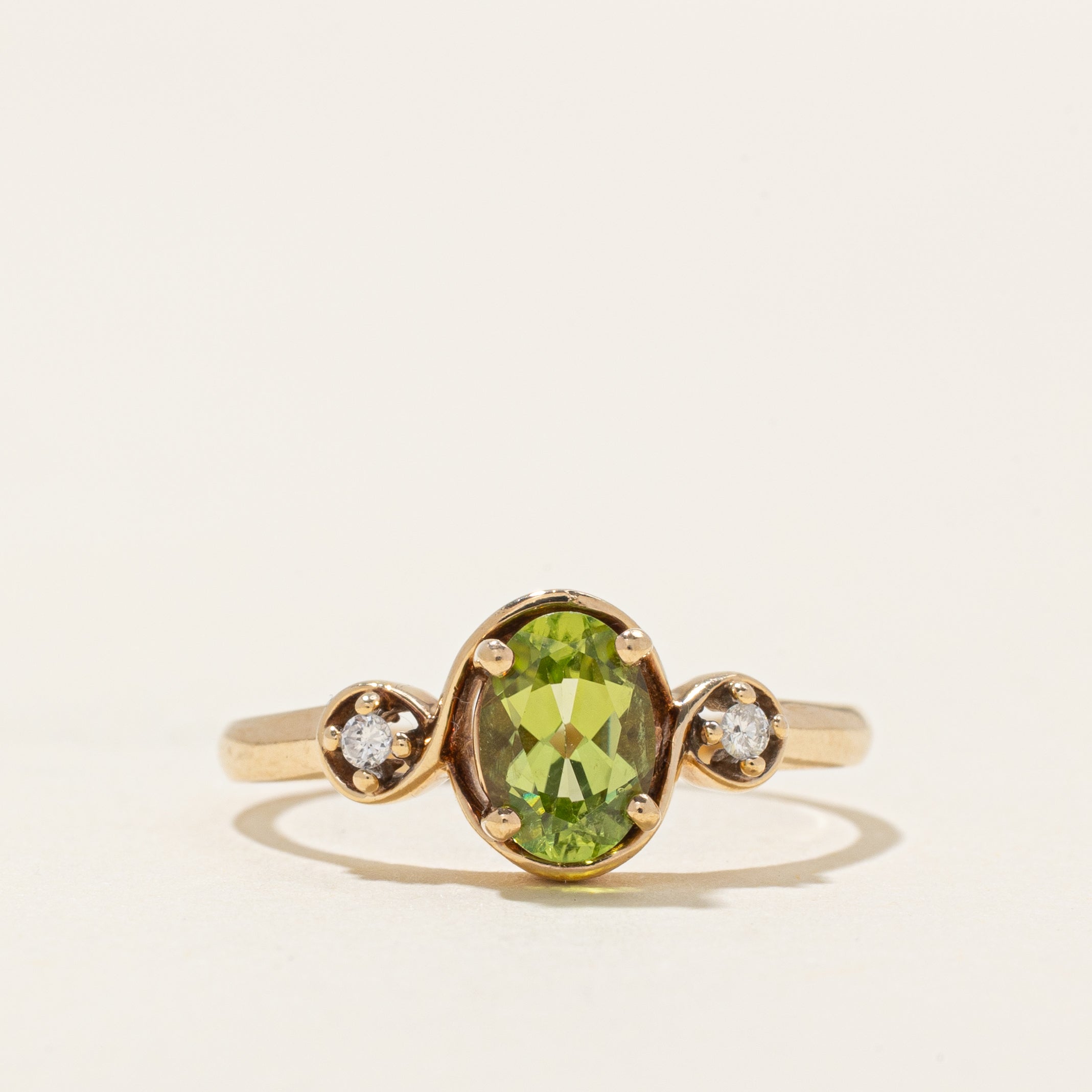 Oval Cut Peridot & Diamond Accented Ring | 0.90ct, 0.04ctw | SZ 7.25