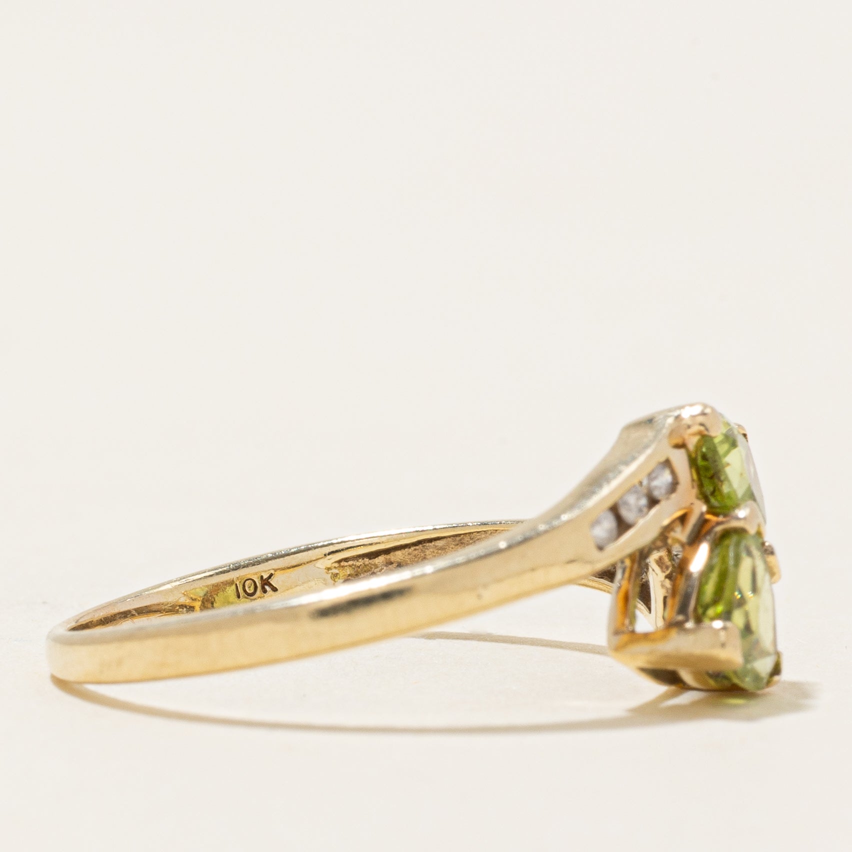 Two Stone Peridot & Diamond Bypass Ring | 1.00ctw, 0.66ctw | SZ 8.25