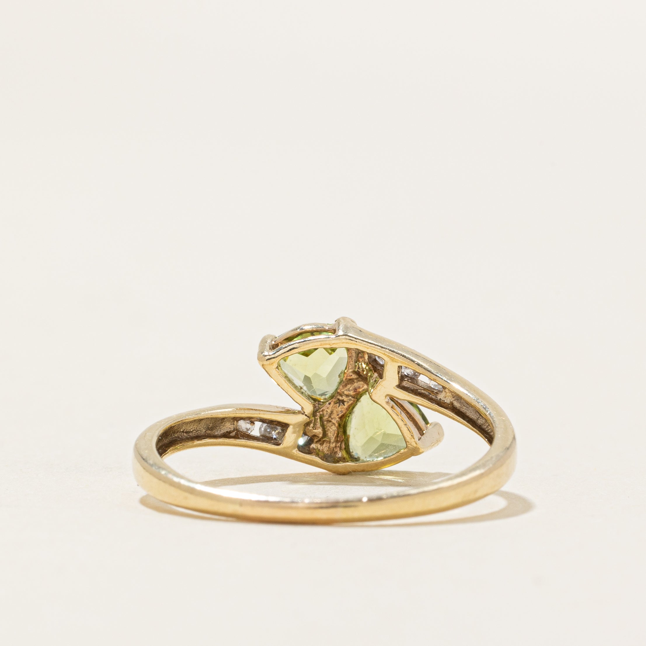 Two Stone Peridot & Diamond Bypass Ring | 1.00ctw, 0.66ctw | SZ 8.25