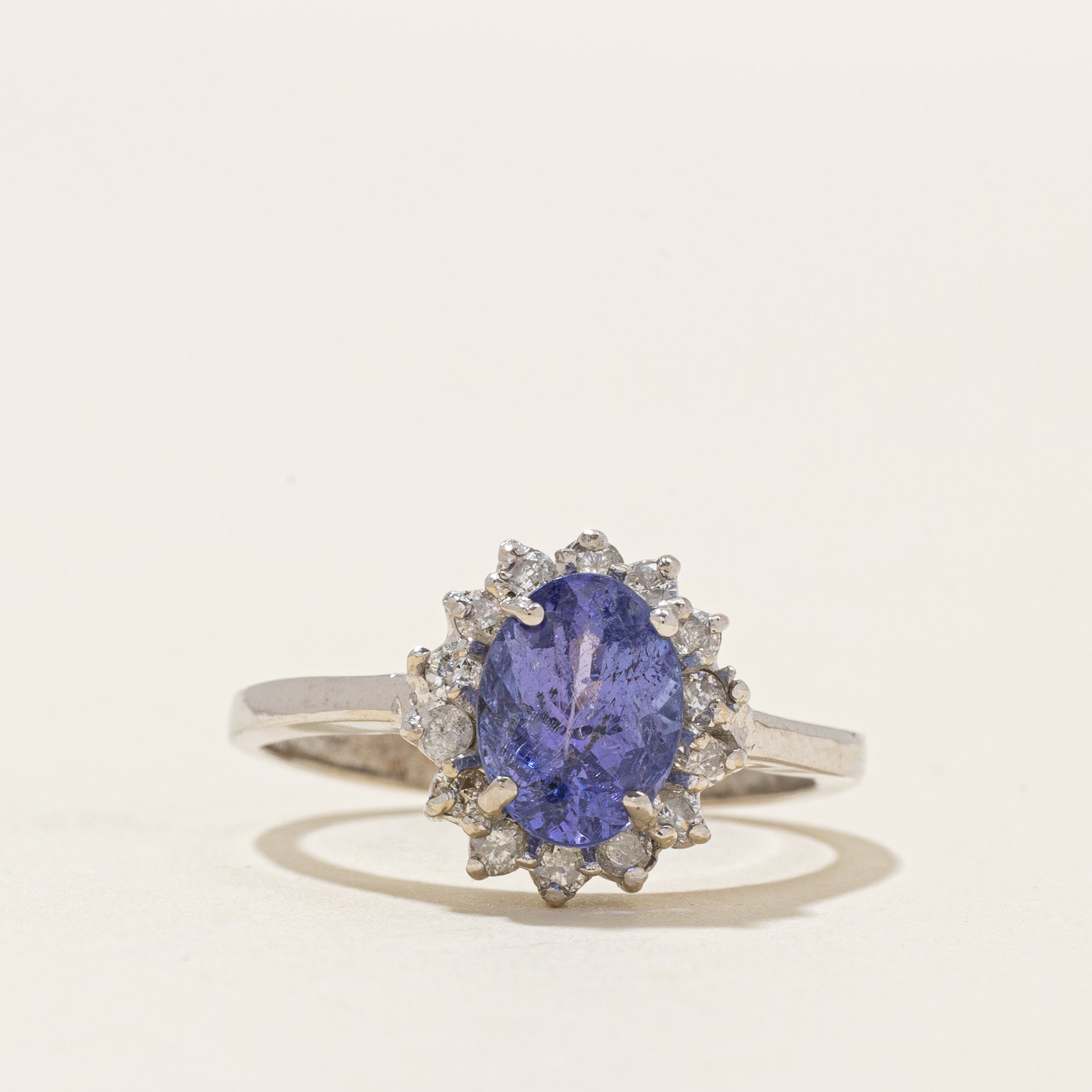 Oval Cut Tanzanite & Diamond Petal Halo Ring | 1.22ct, 0.28ctw | SZ 6.25