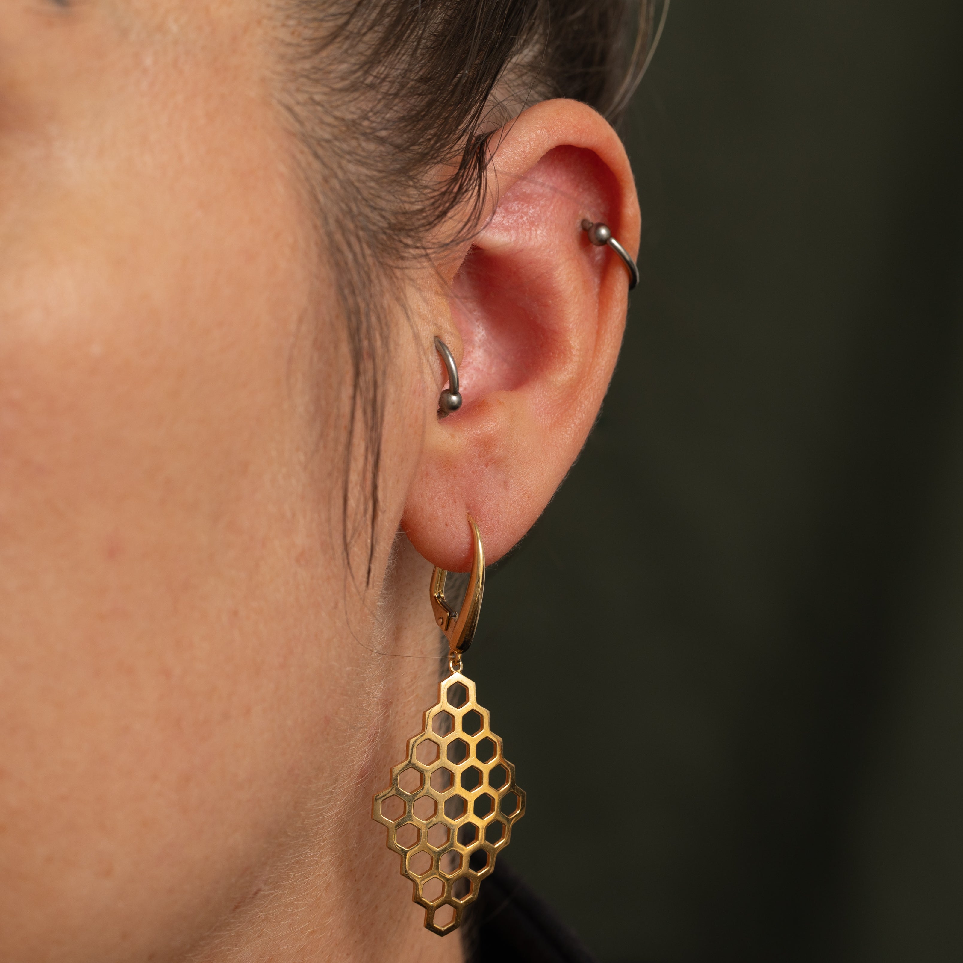 18k Yellow Gold Honeycomb Drop Earrings