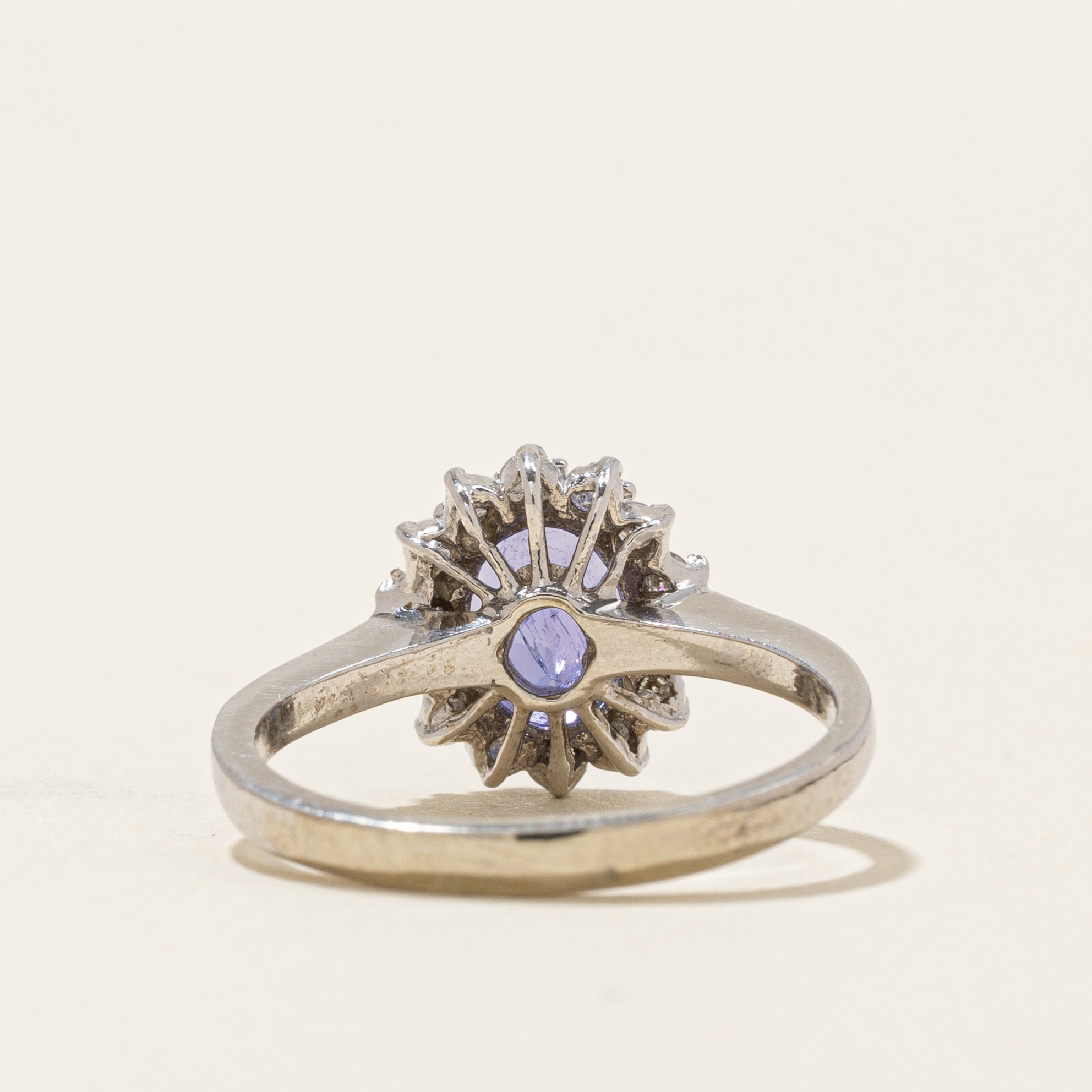 Oval Cut Tanzanite & Diamond Petal Halo Ring | 1.22ct, 0.28ctw | SZ 6.25