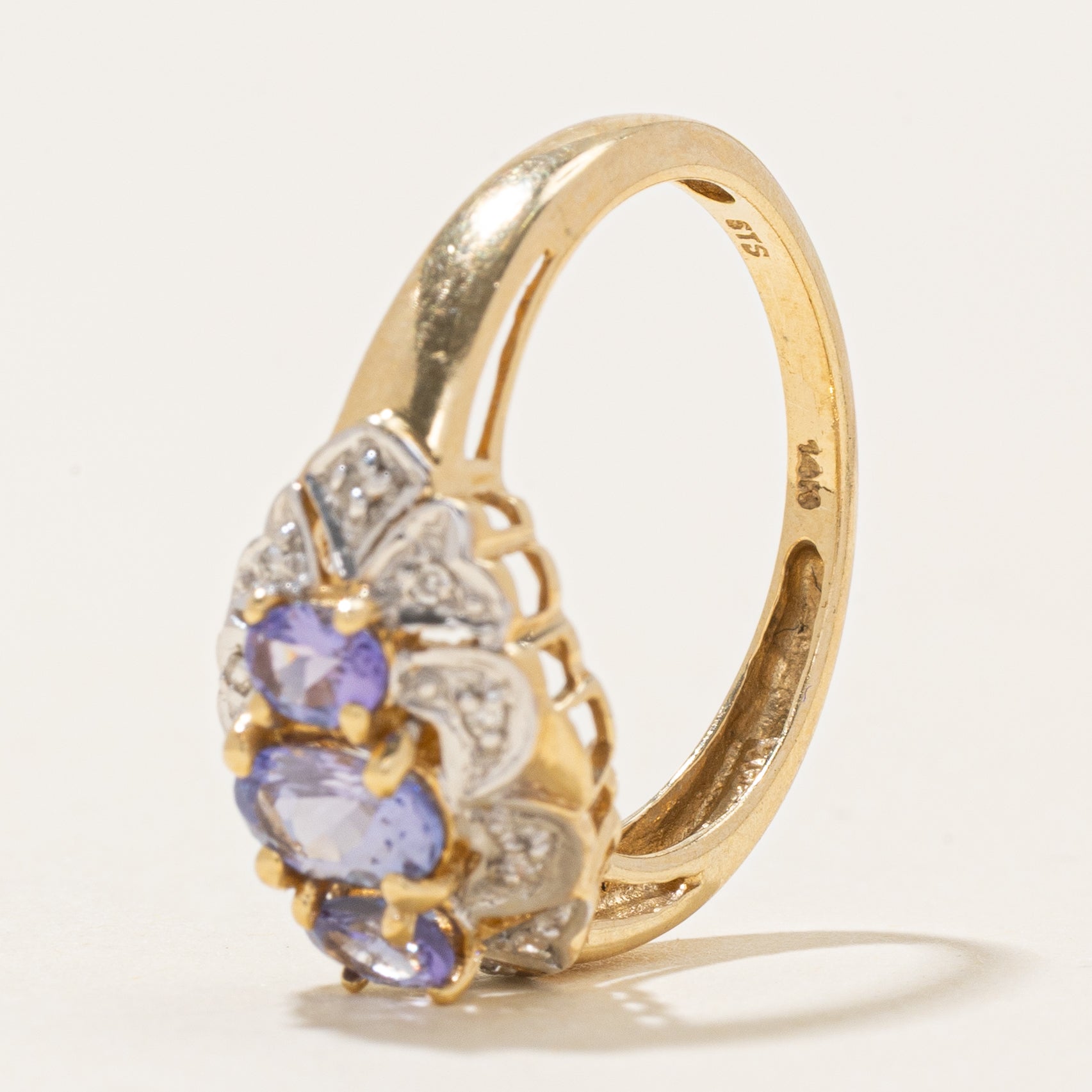 Three Stone Tanzanite & Diamond Accented Ring | 0.65ctw, 0.05ctw | SZ 6