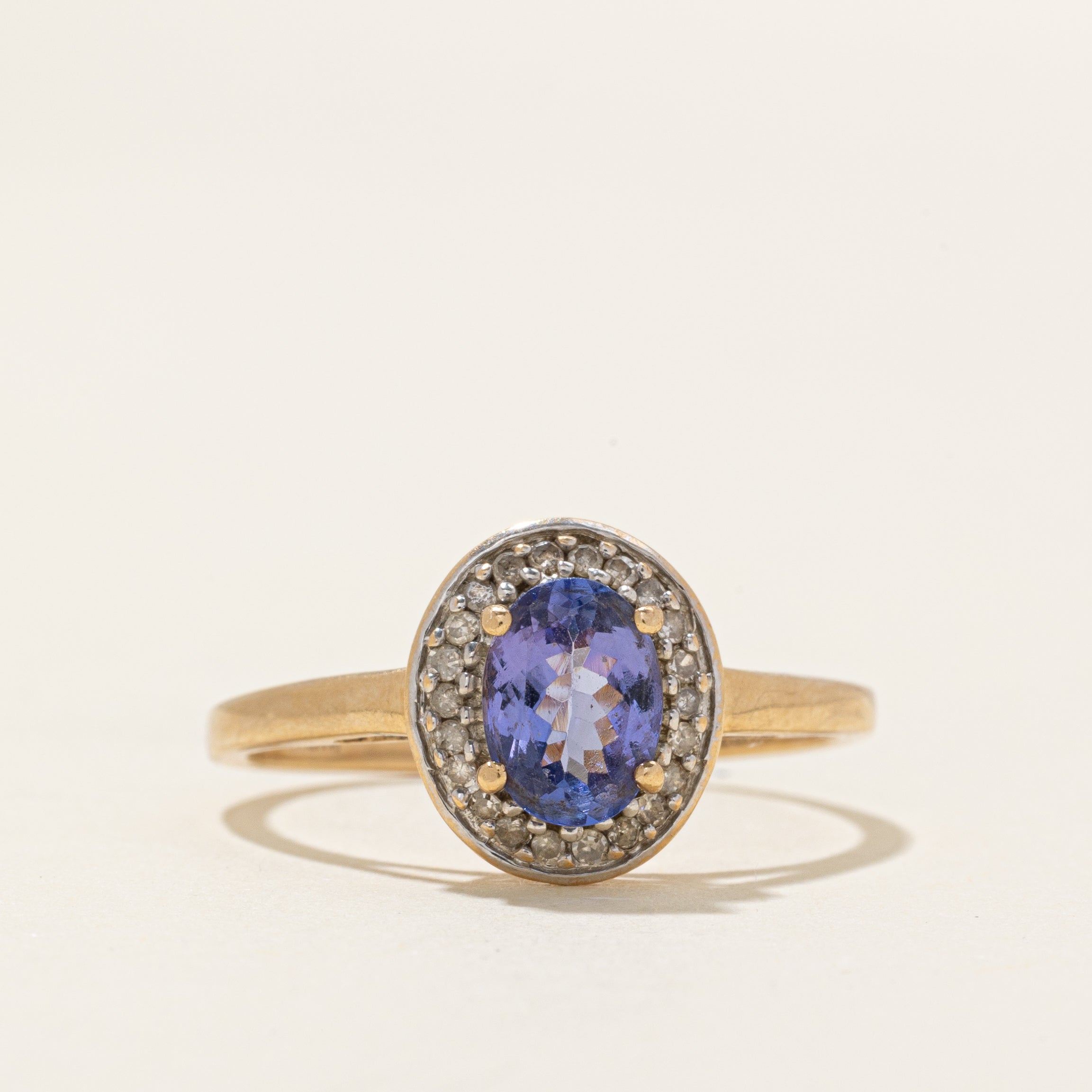 Oval Cut Tanzanite & Diamond Halo Ring | 0.95ct, 0.11ctw | SZ 9.25