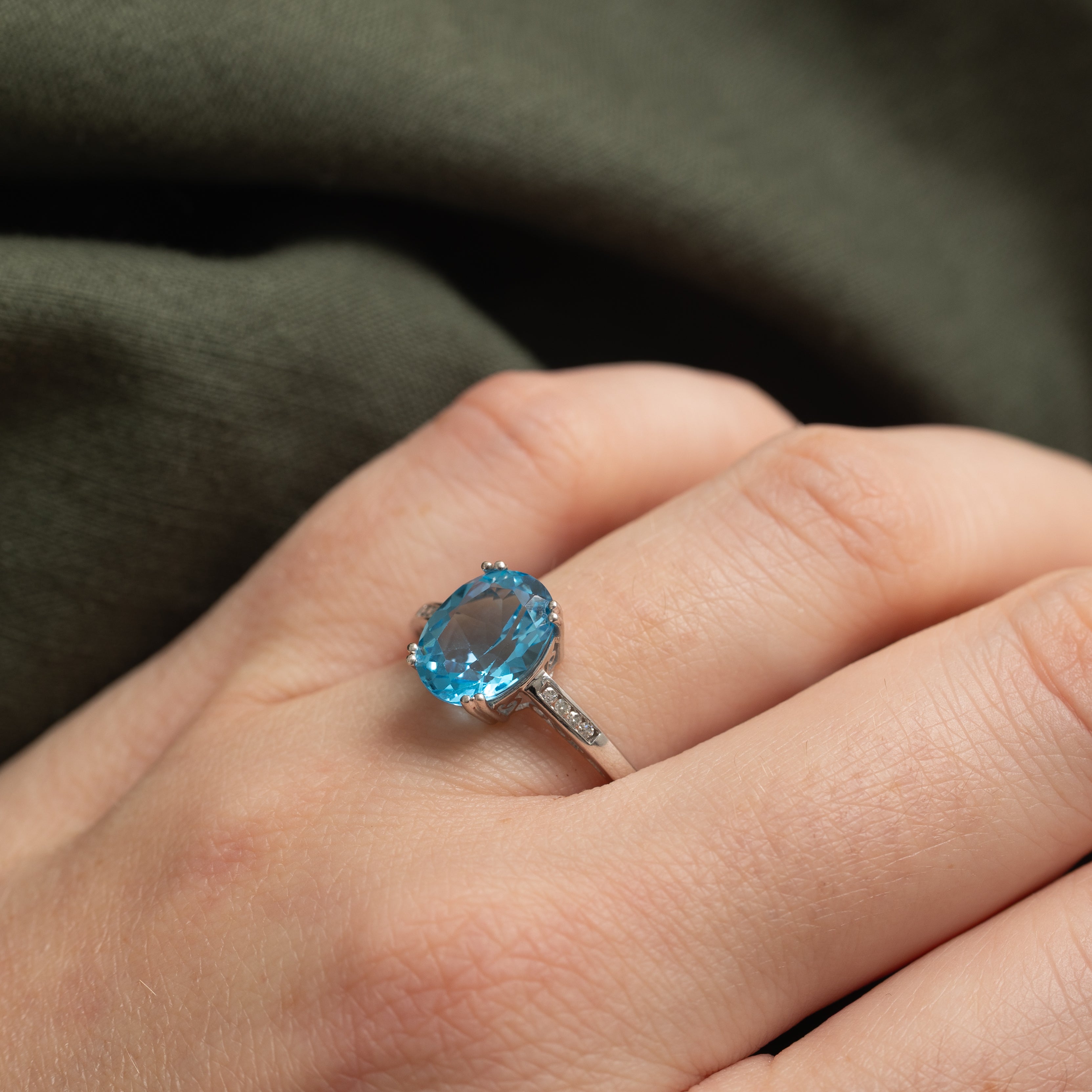 Blue Topaz & Diamond Cocktail Ring | 3.20ct, 0.04ctw | SZ 9