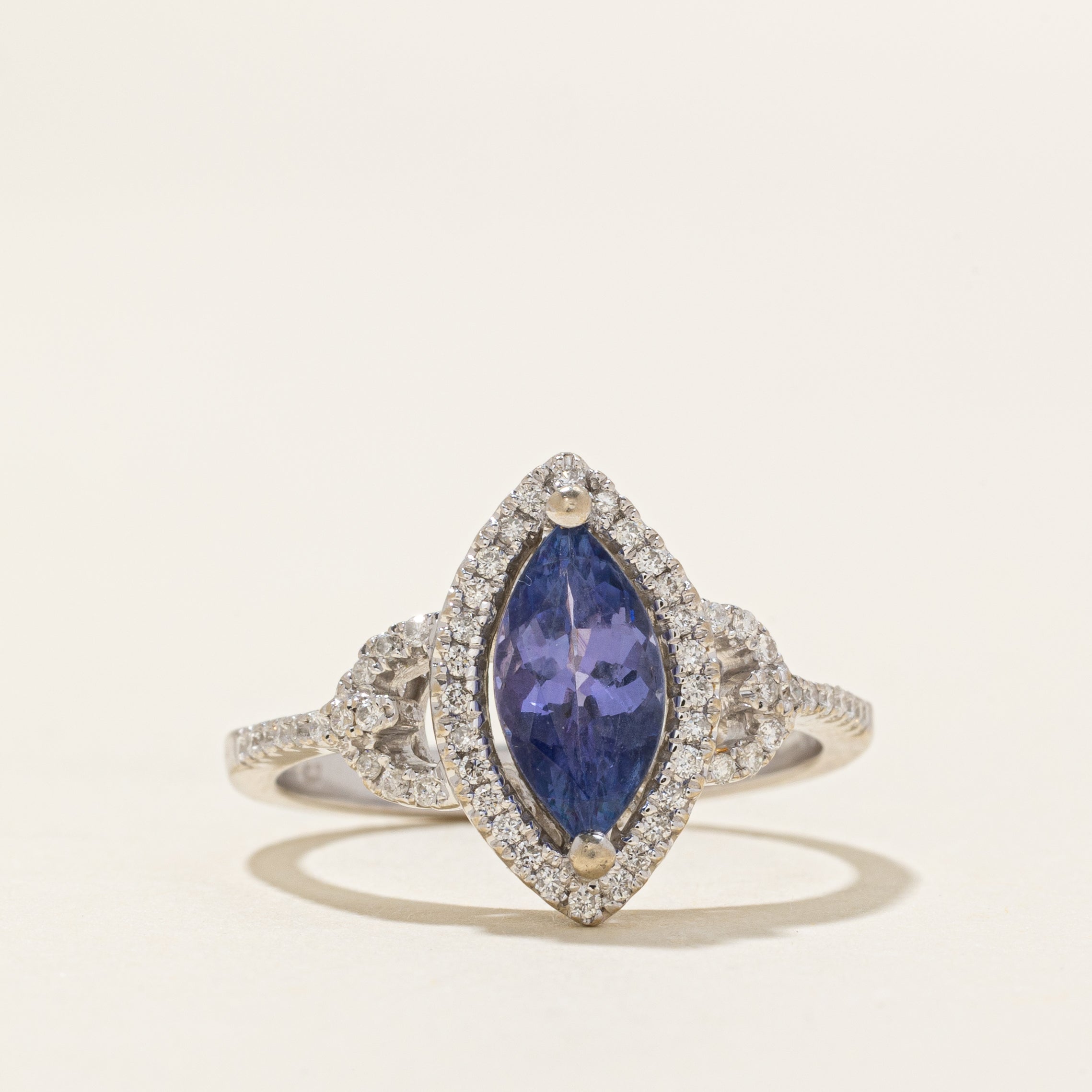 Marquise Cut Tanzanite & Diamond Halo Ring | 1.19ct, 0.28ctw | SZ 7