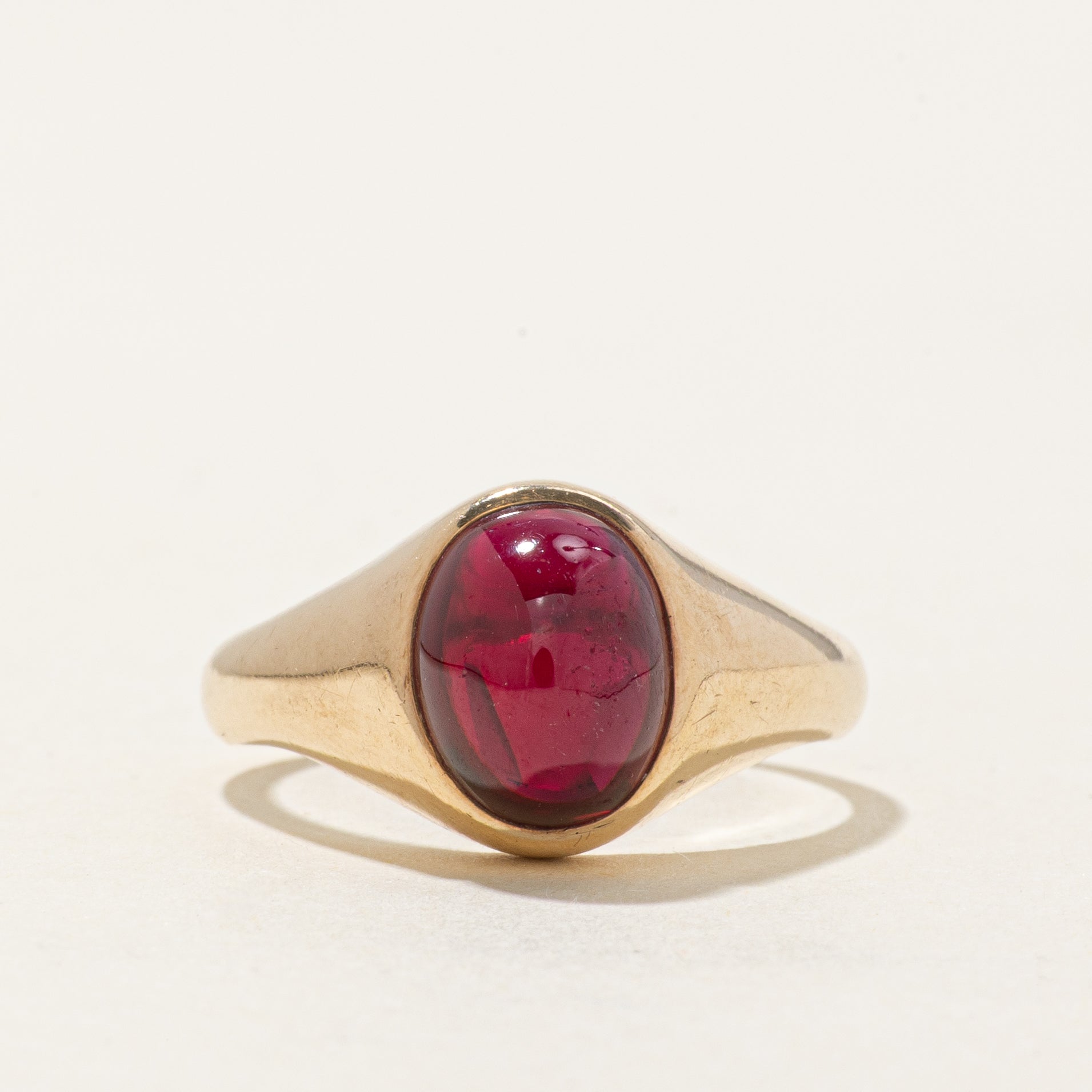 Solitaire Oval Cabochon Synthetic Ruby Ring | 4.31ct | SZ 8.75