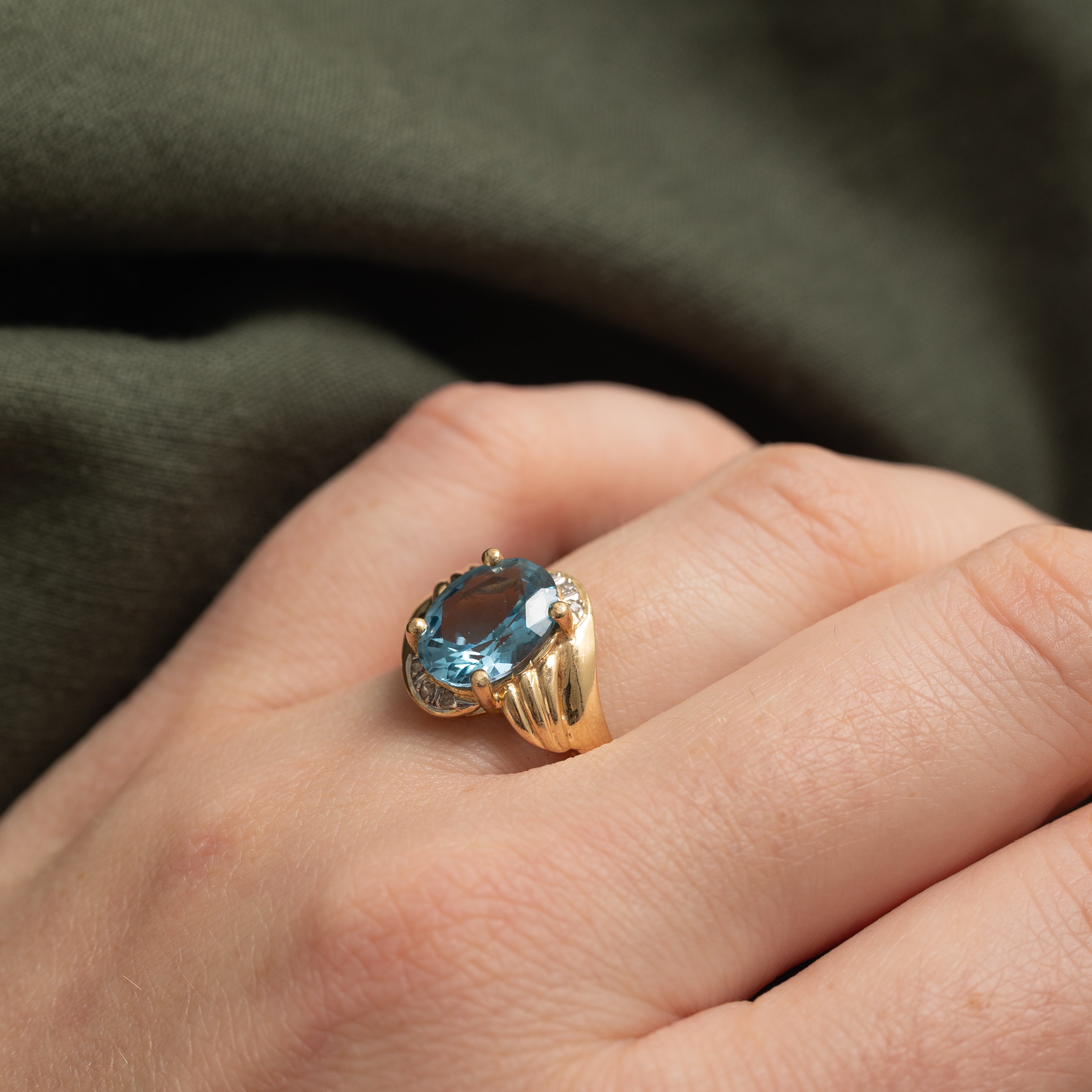 Oval Cut Blue Topaz & Diamond Bypass Ring | 2.90ct, 0.03ctw | SZ 6