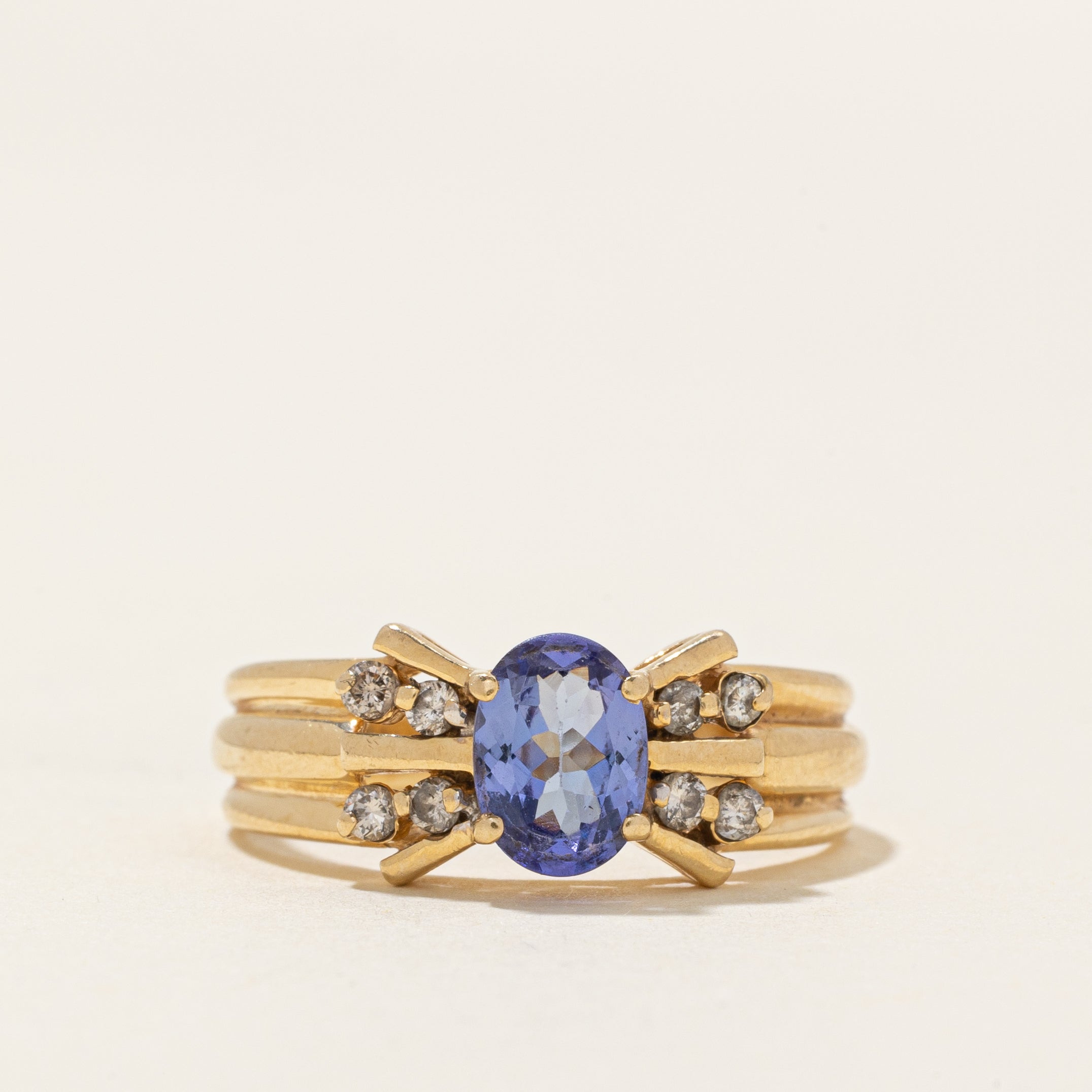 Oval Cut Tanzanite & Diamond Accented Ring | 0.86ct, 0.16ctw | SZ 7