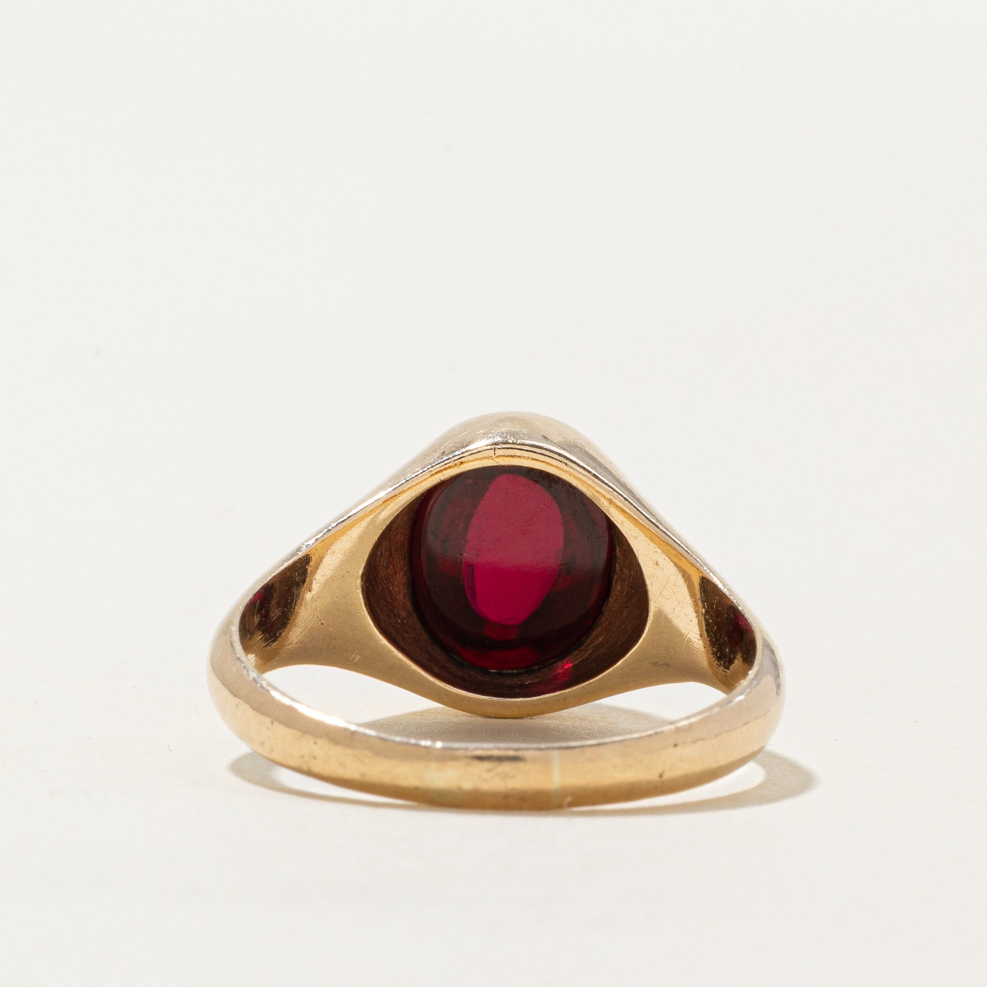 Solitaire Oval Cabochon Synthetic Ruby Ring | 4.31ct | SZ 8.75