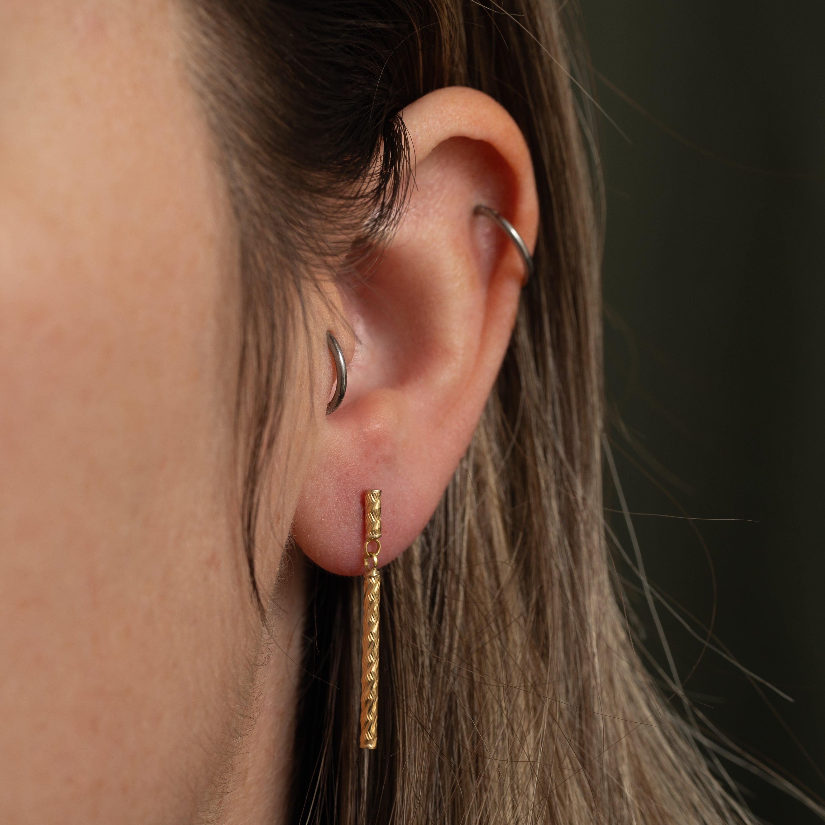 18k Yellow Gold Textured Drop Earrings