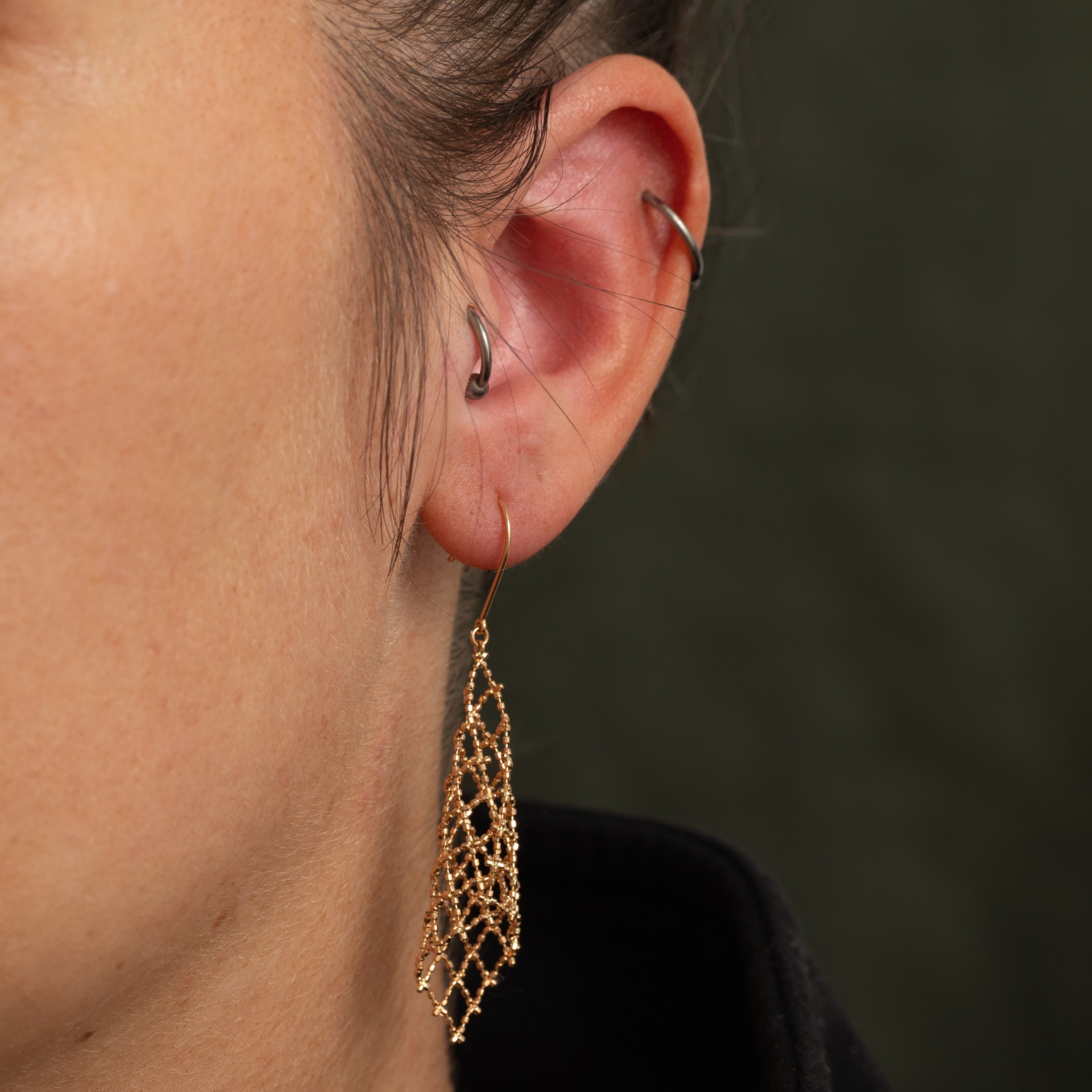 18k Yellow Gold Mesh Drop Earrings