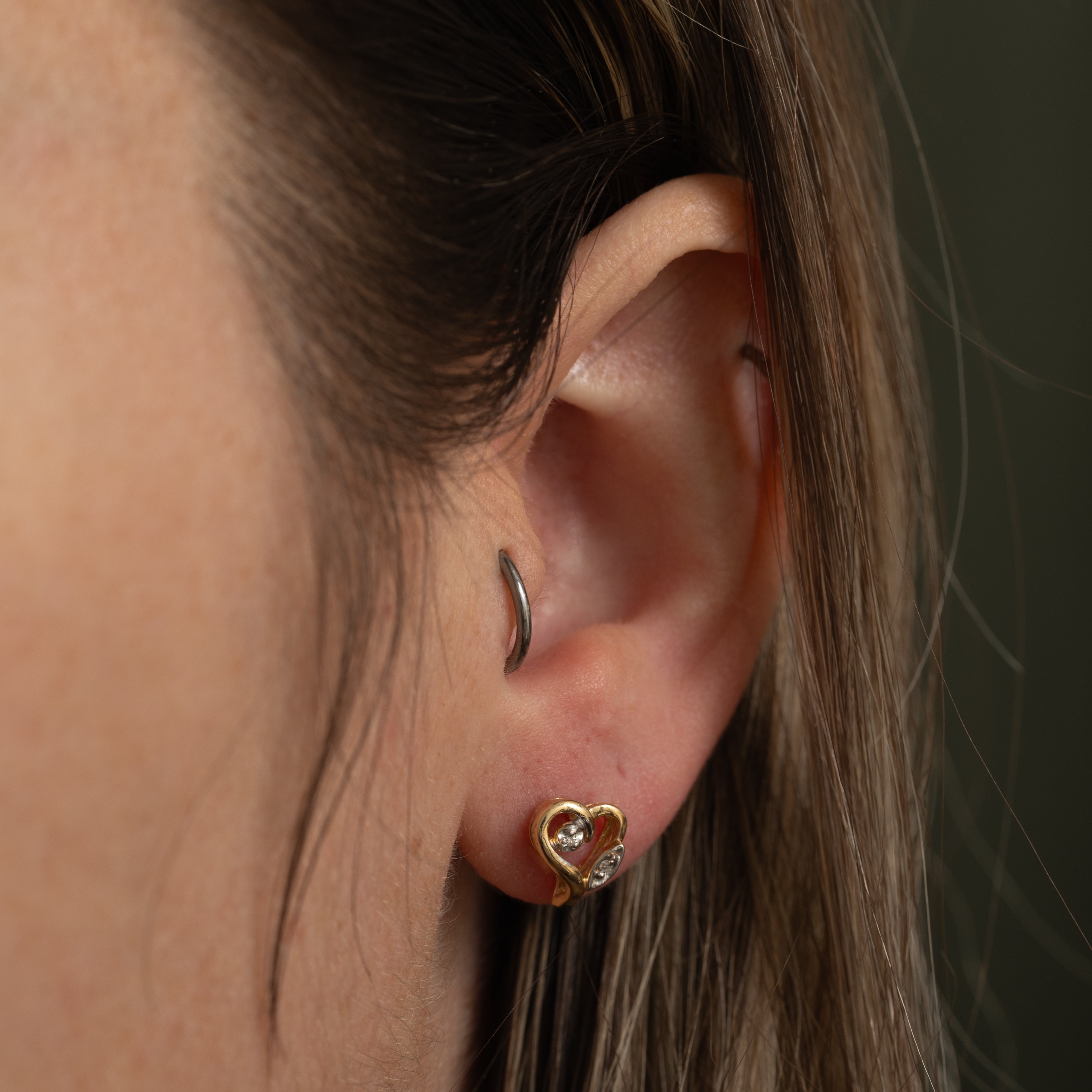 Diamond Open Heart Stud Earrings