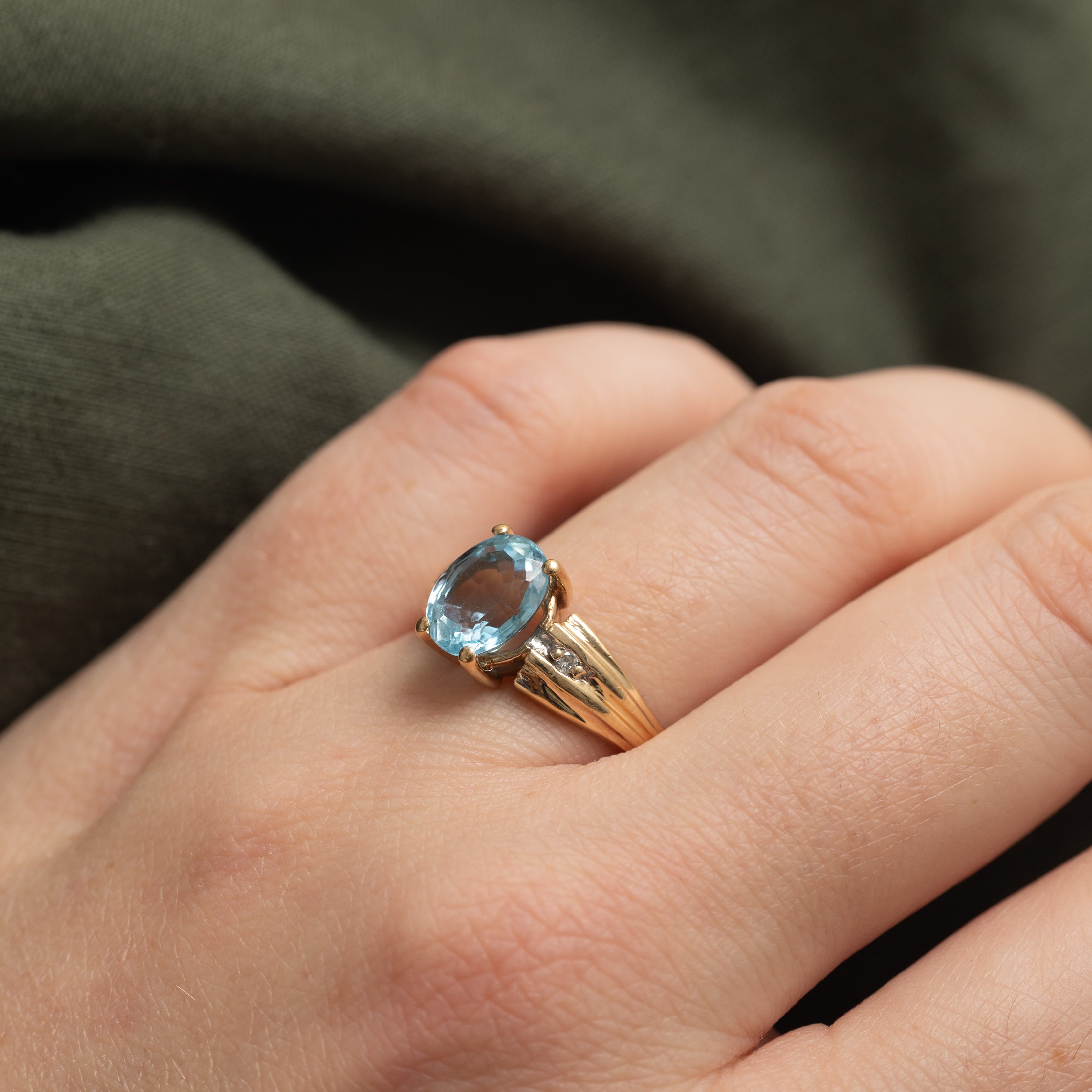 Blue Topaz & Diamond Accented Grooved Ring | 2.50ct, 0.04ctw | SZ 7.25