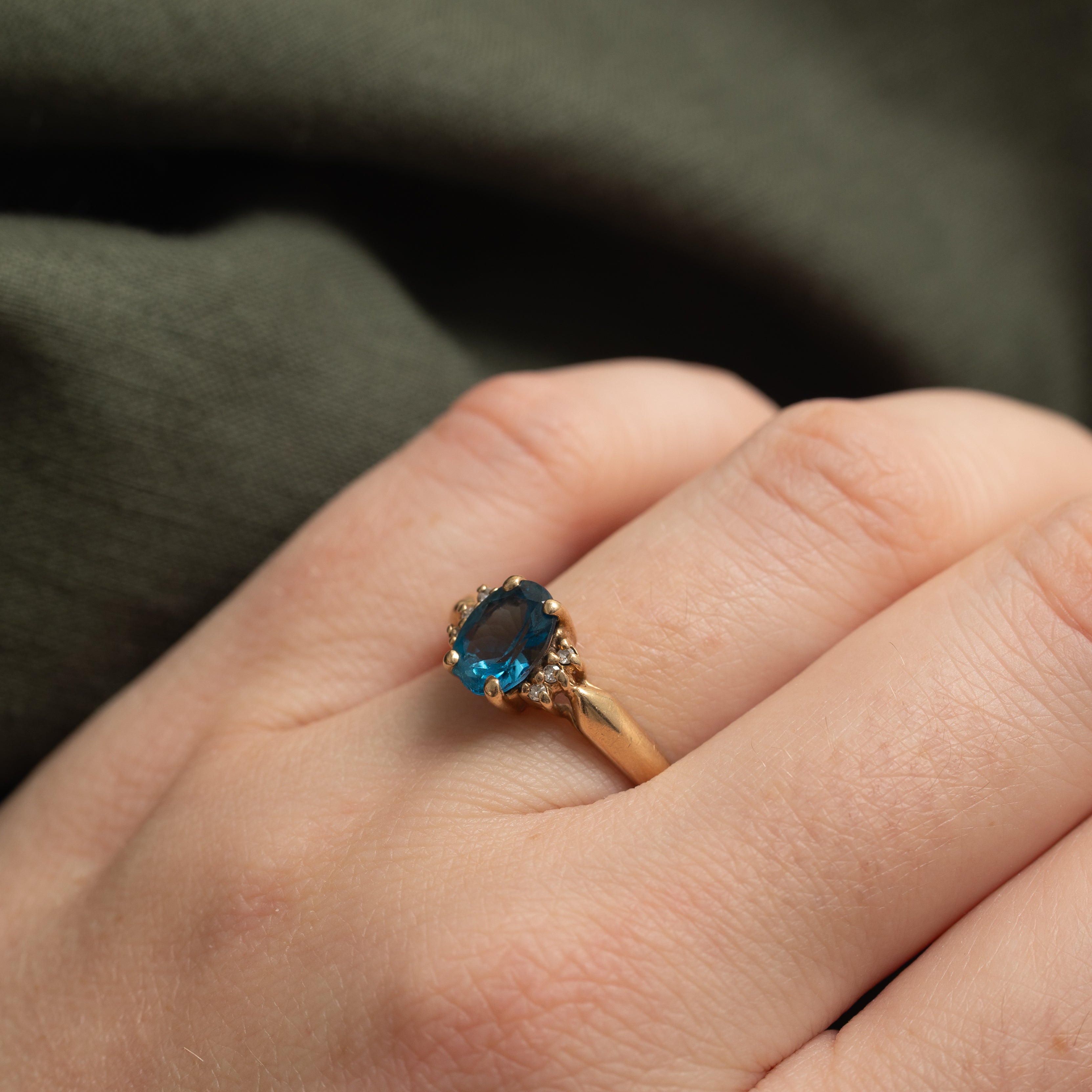 Oval Cut London Blue Topaz & Diamond Accented Ring | 1.36ct, 0.03ctw | SZ 7.5