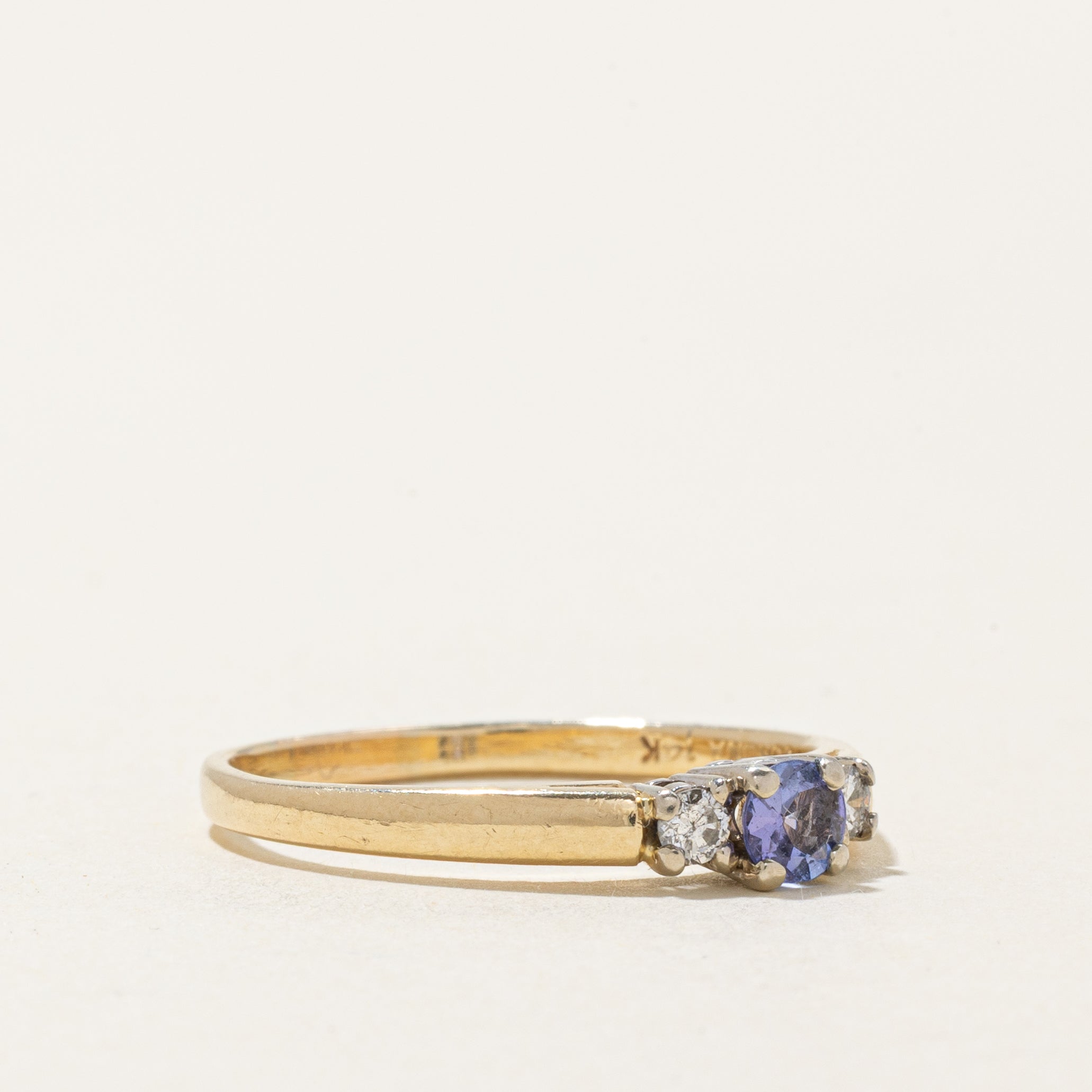 Three Stone Tanzanite & Diamond Ring | 0.20ct, 0.12ctw | SZ 9