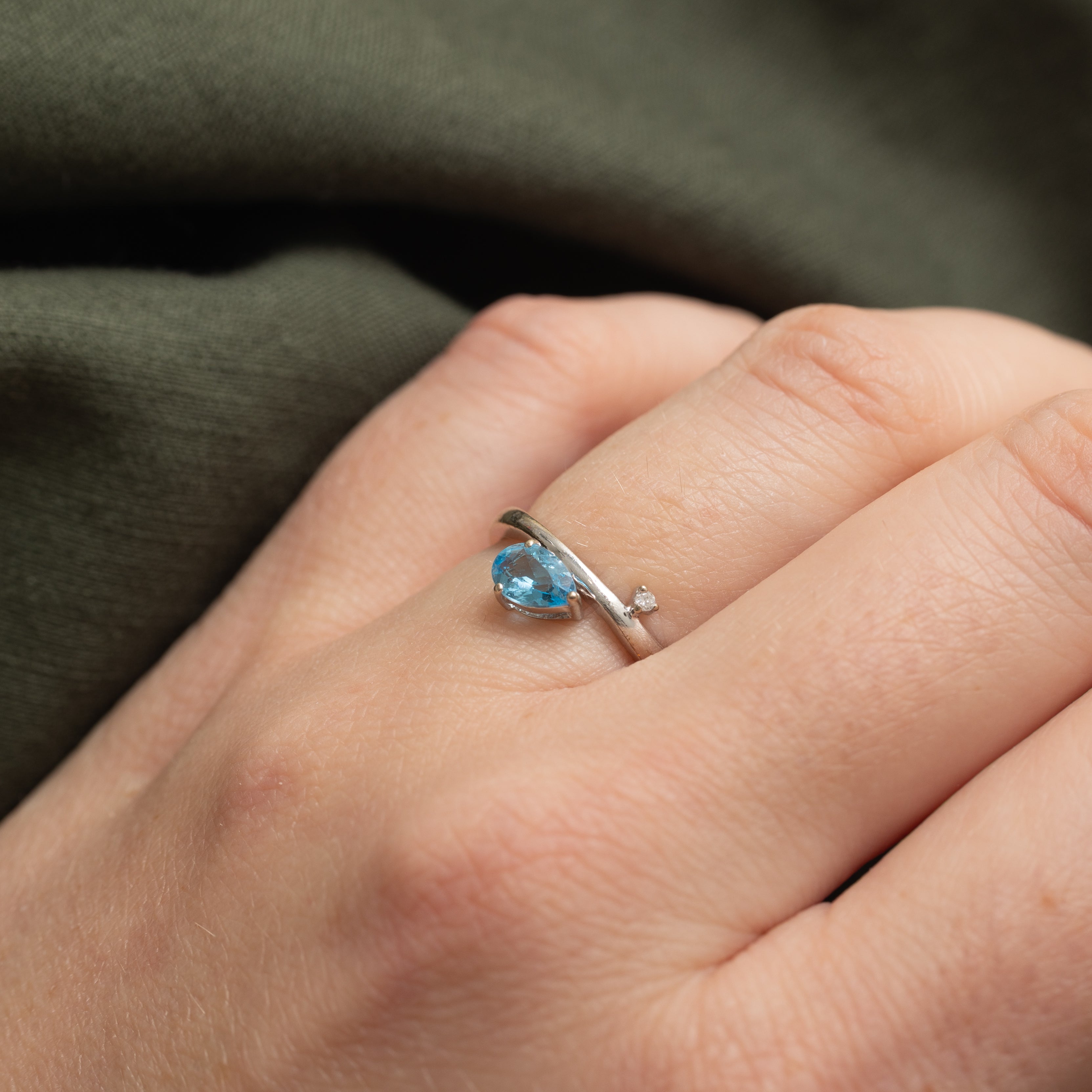 East West Blue Topaz & Diamond Ring | 0.40ct, 0.01ct | SZ 4.25