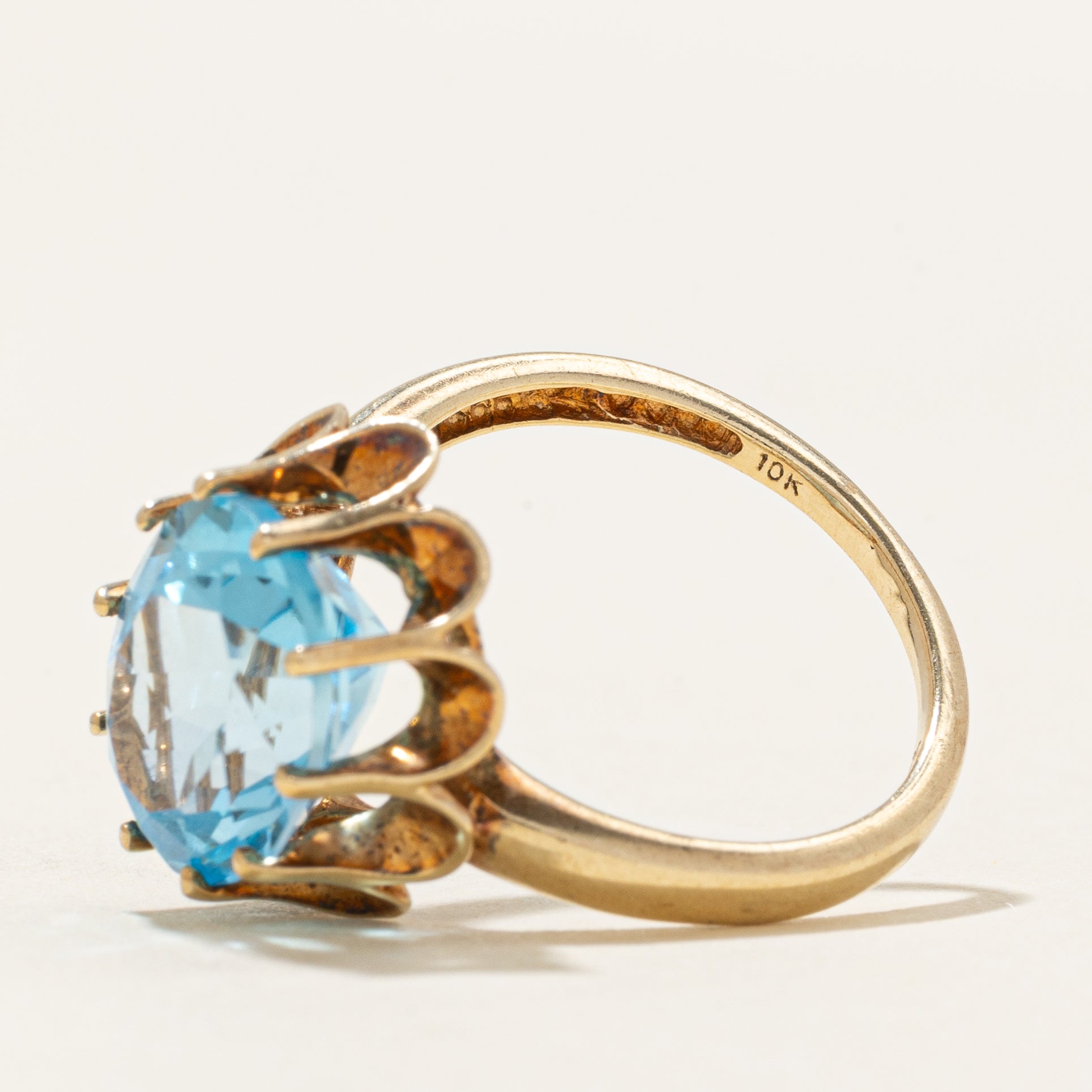 Belcher Set Blue Topaz Cocktail Ring | 7.00ct | SZ 6.5