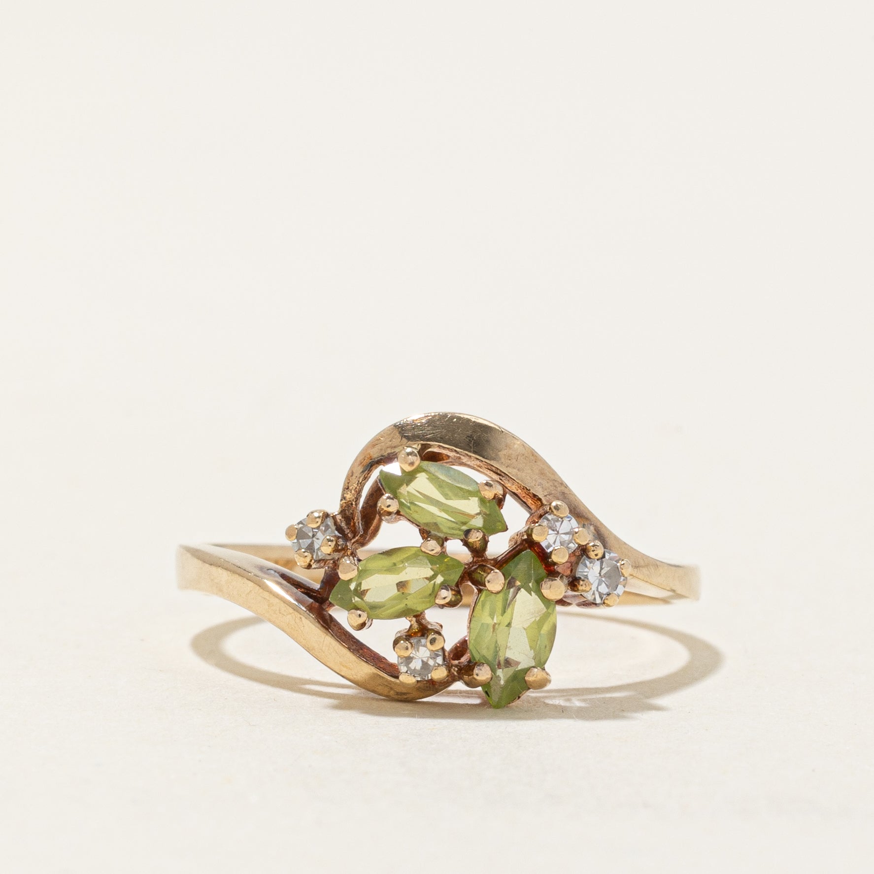 Peridot & Diamond Cluster Bypass Ring | 0.50ctw, 0.08ctw | SZ 7.5