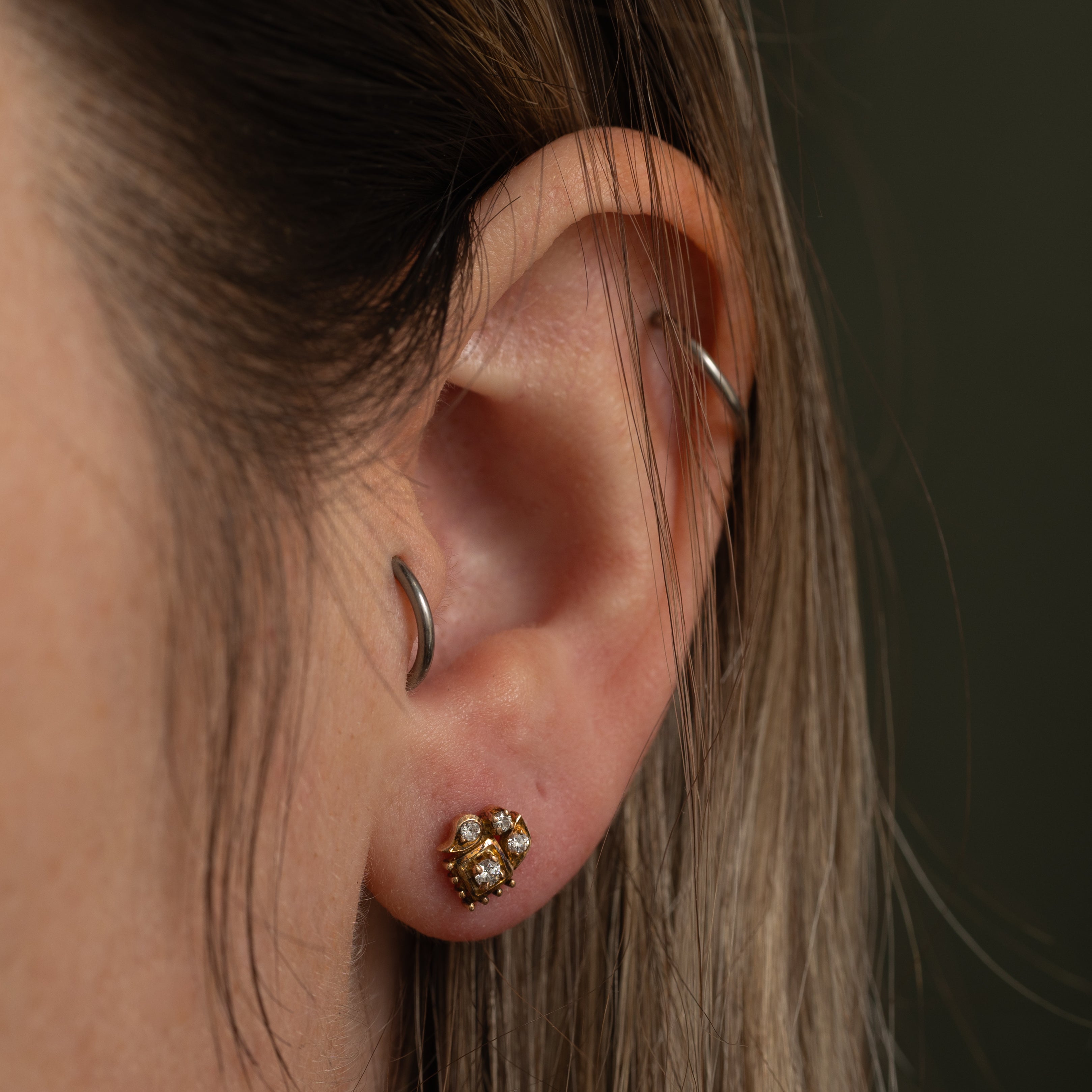 Diamond Textured Cluster Stud Earrings