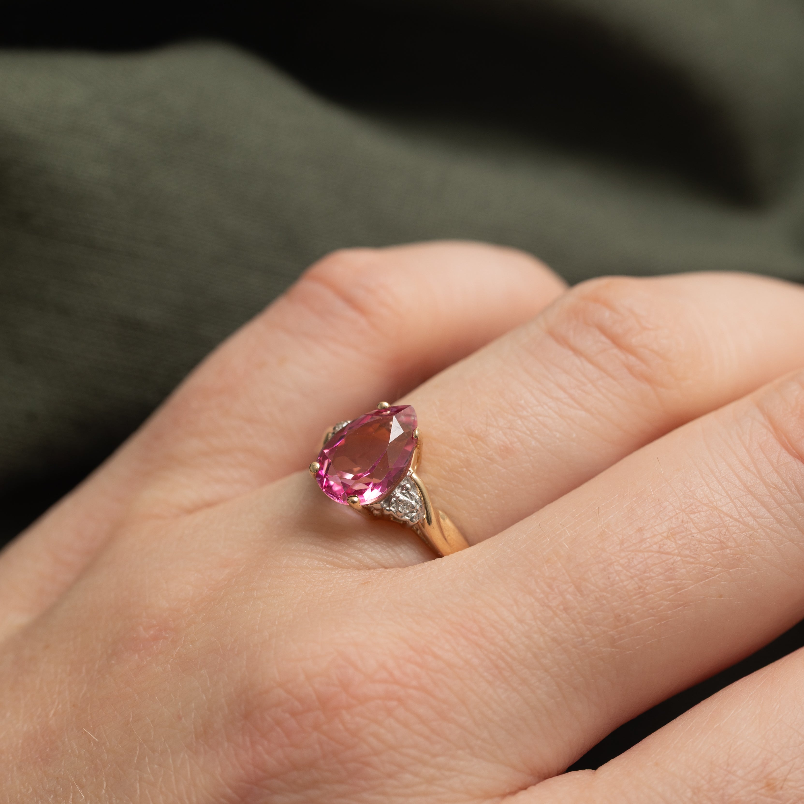 Pear Cut Pink Topaz & Diamond Ring | 2.50ct, 0.01ctw | SZ 6