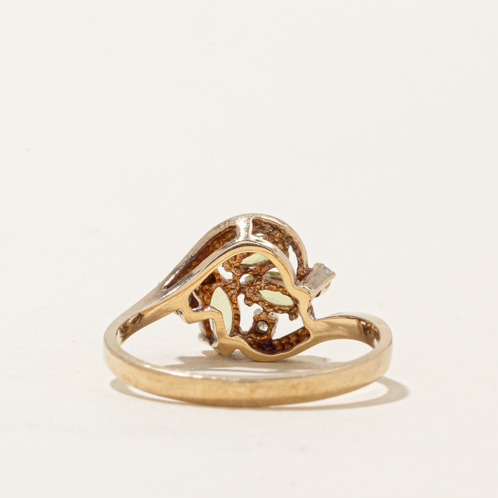 Peridot & Diamond Cluster Bypass Ring | 0.50ctw, 0.08ctw | SZ 7.5