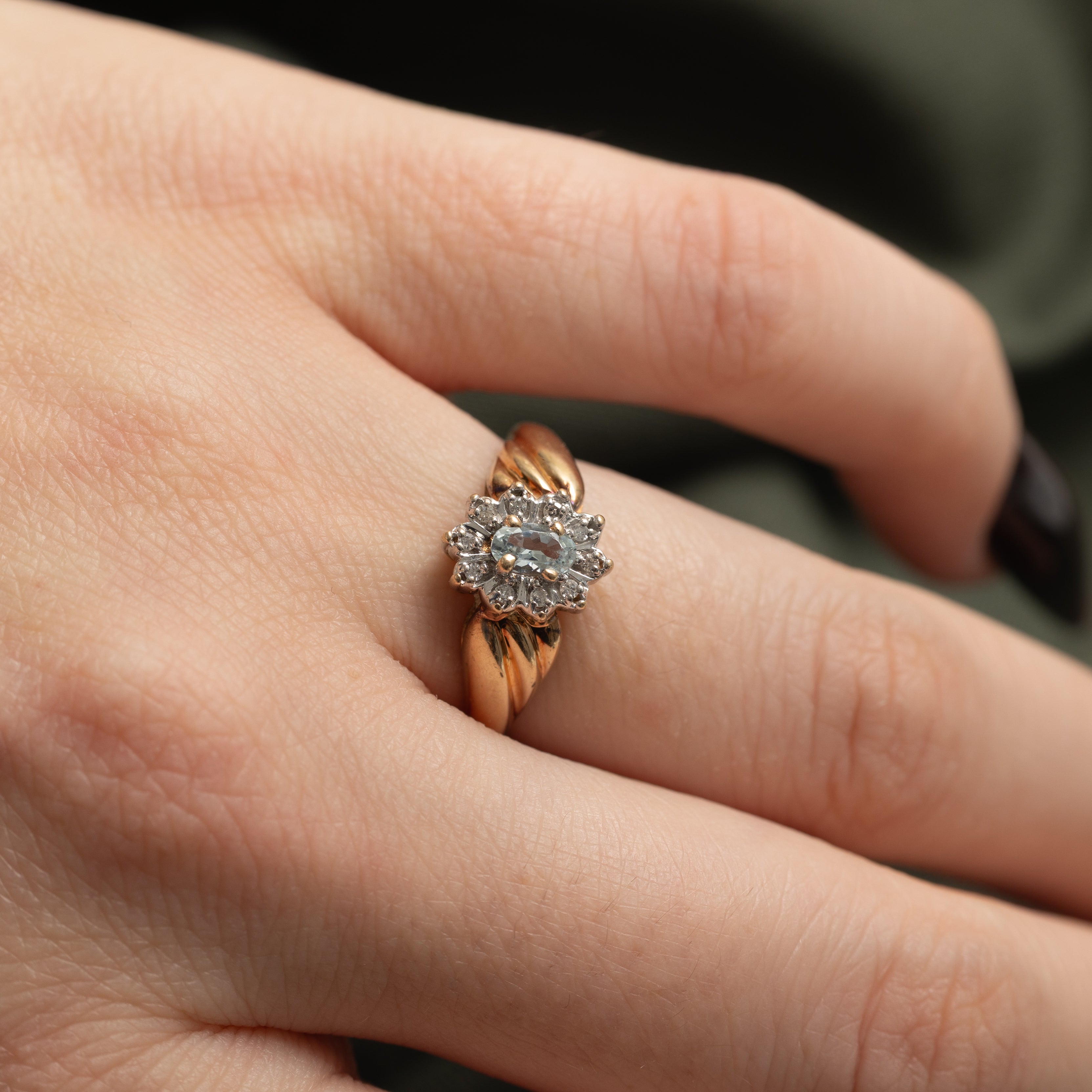 Aquamarine & Diamond Petal Croissant Ring | 0.14ct, 0.05ctw | SZ 5.75