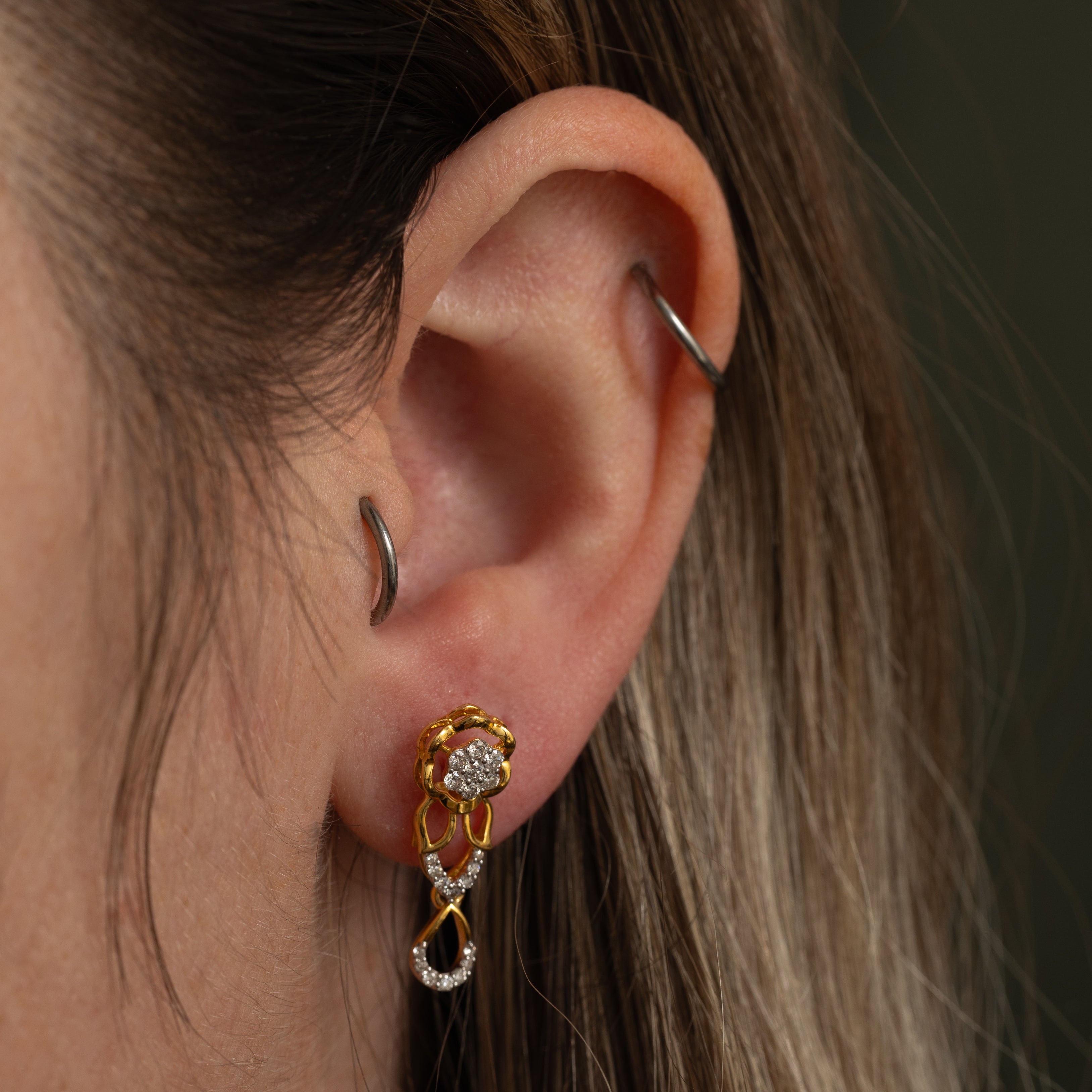 Diamond Floral Cluster Drop Earrings