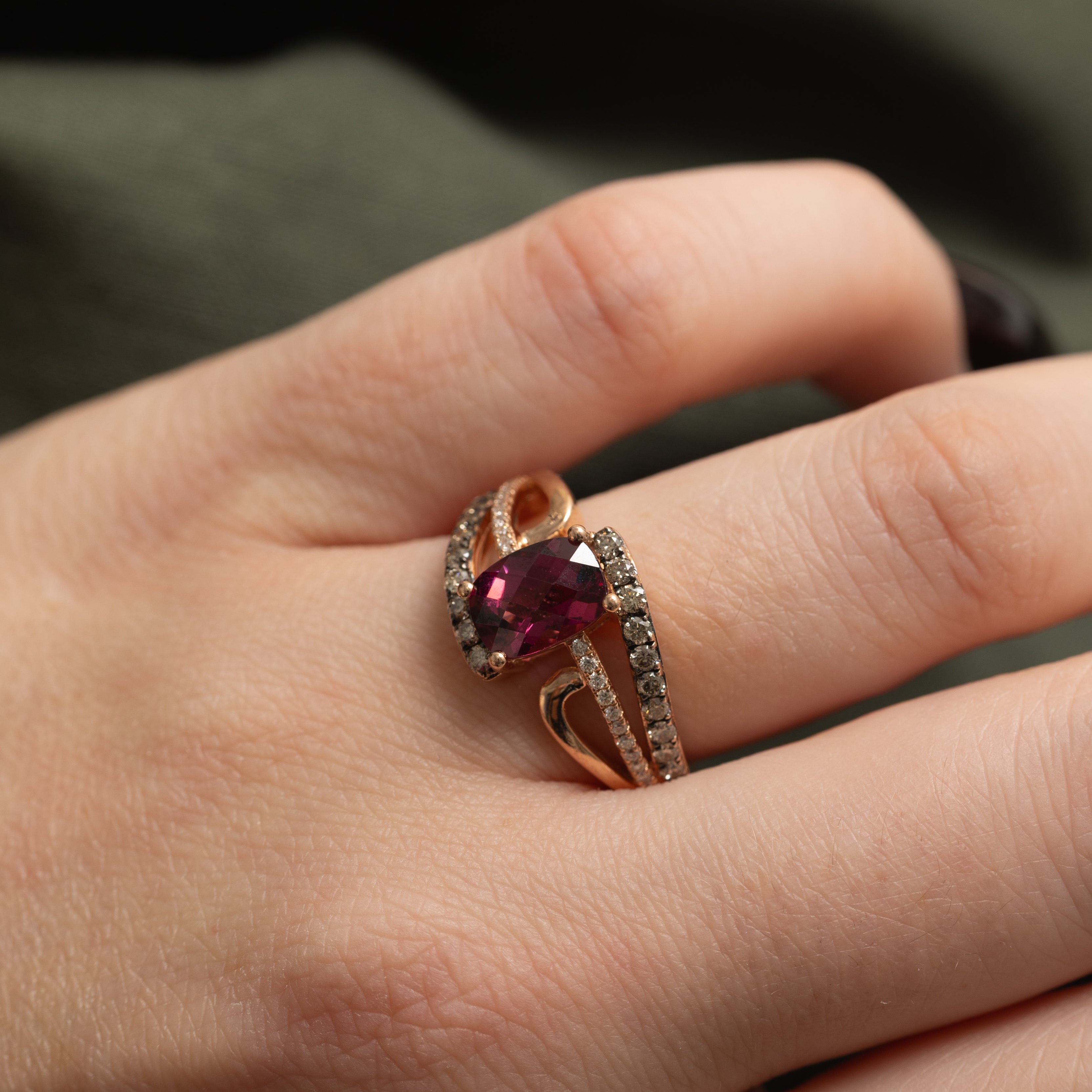 'Le Vian' Raspberry Rhodolite Garnet & Diamond Bypass Ring | 1.40ct, 0.51ctw | SZ 7