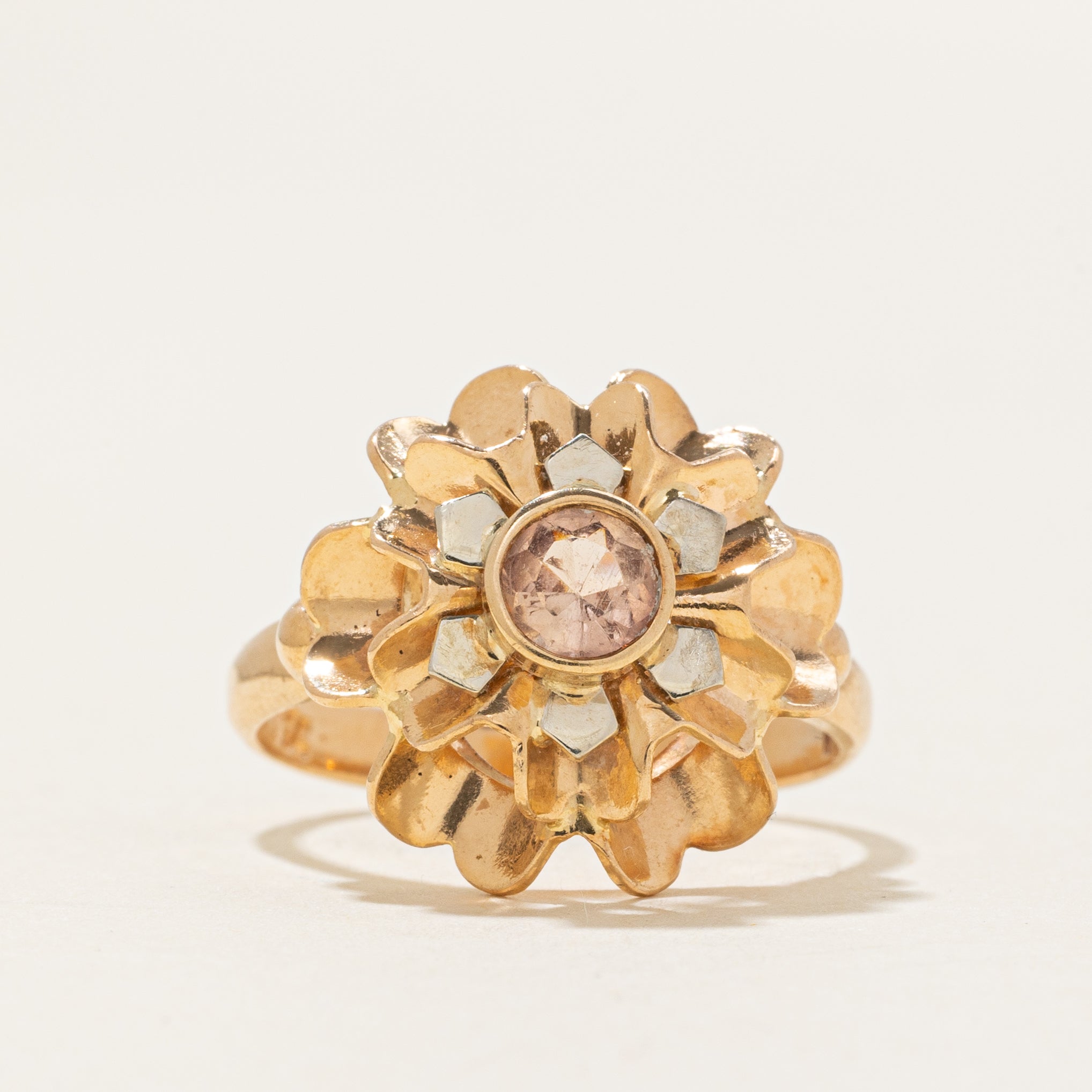 18k Solitaire Imperial Topaz Floral Cocktail Ring | 0.46ct | SZ 7.25