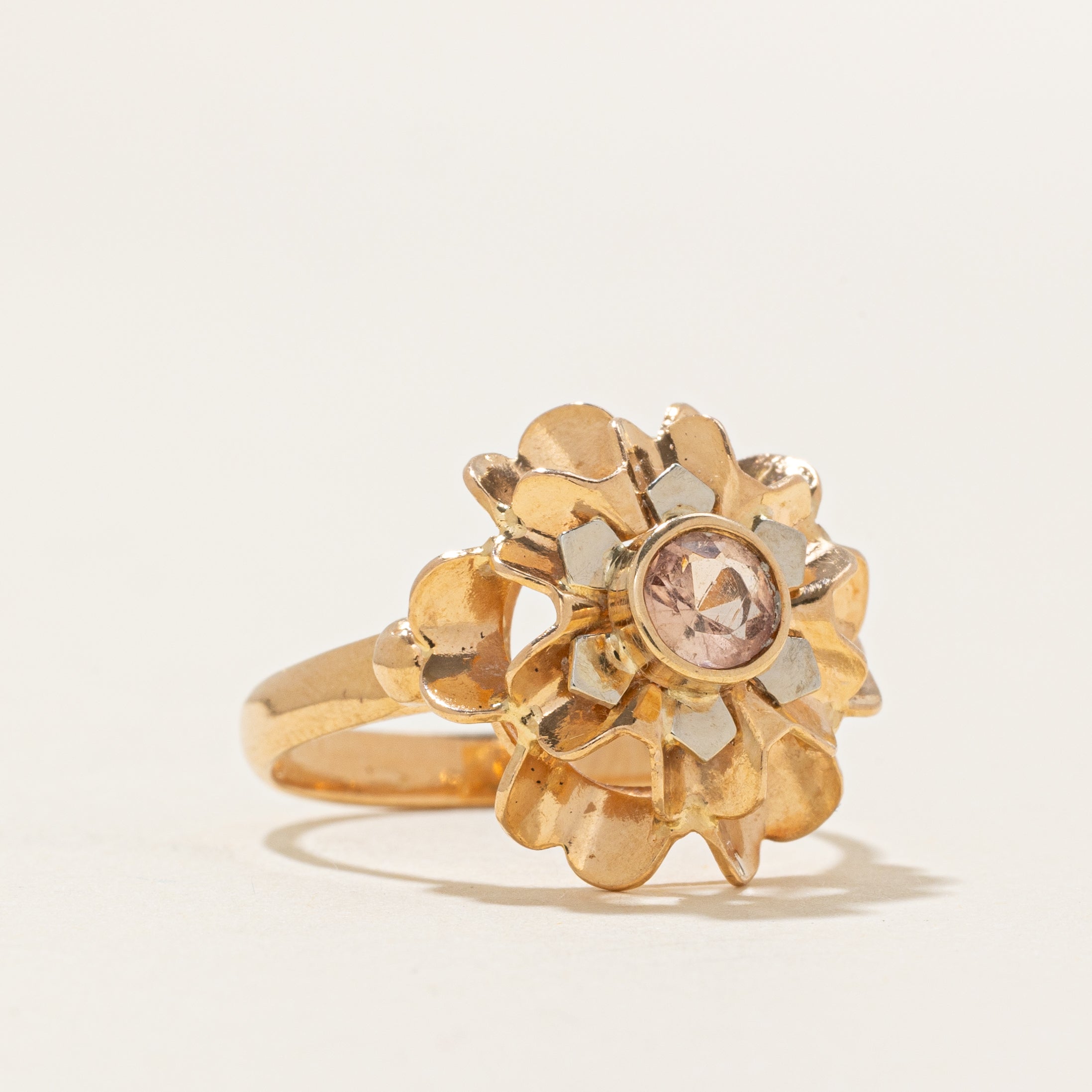 18k Solitaire Imperial Topaz Floral Cocktail Ring | 0.46ct | SZ 7.25