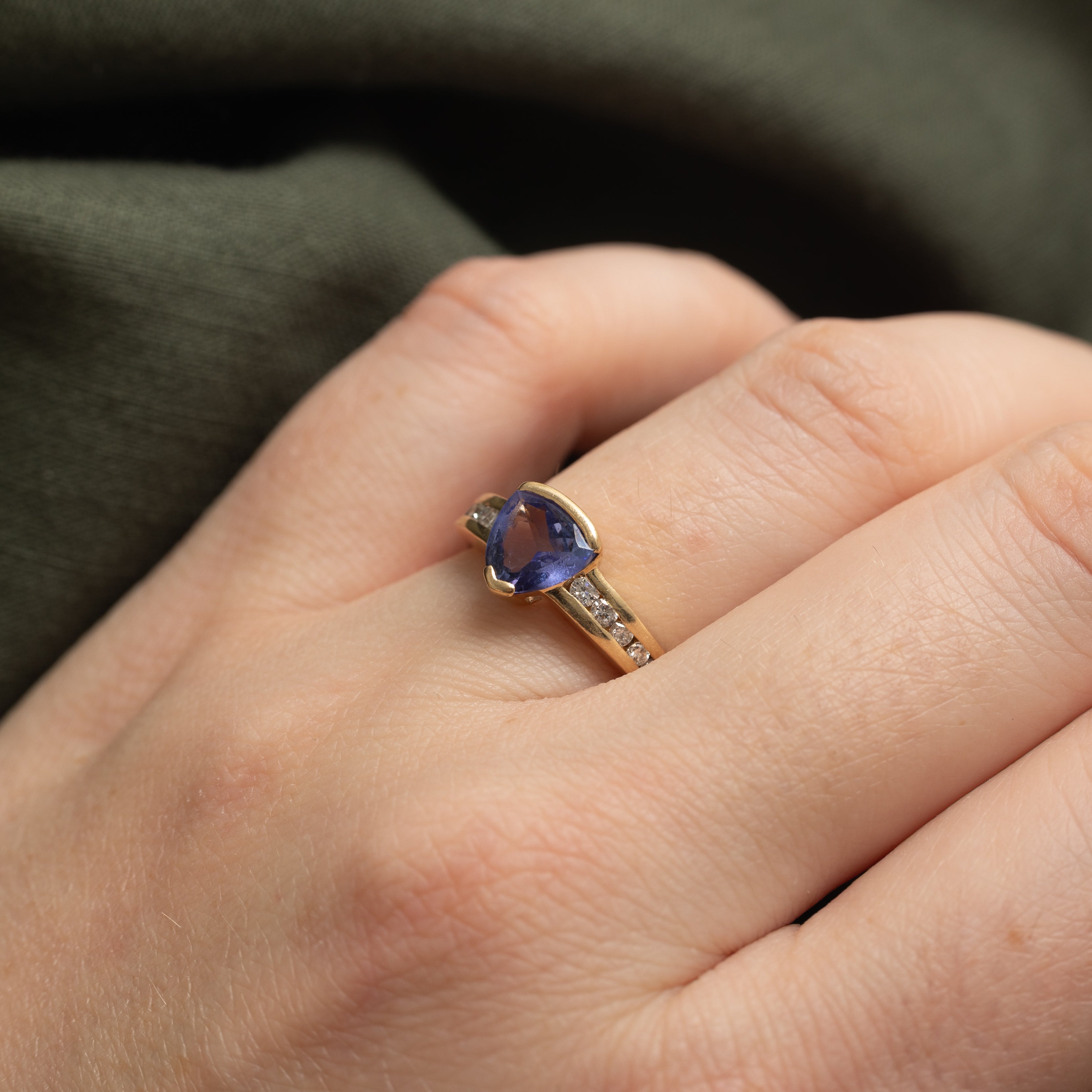 Trillion Cut Tanzanite & Diamond Ring | 0.86ct, 0.28ct | SZ 5.5