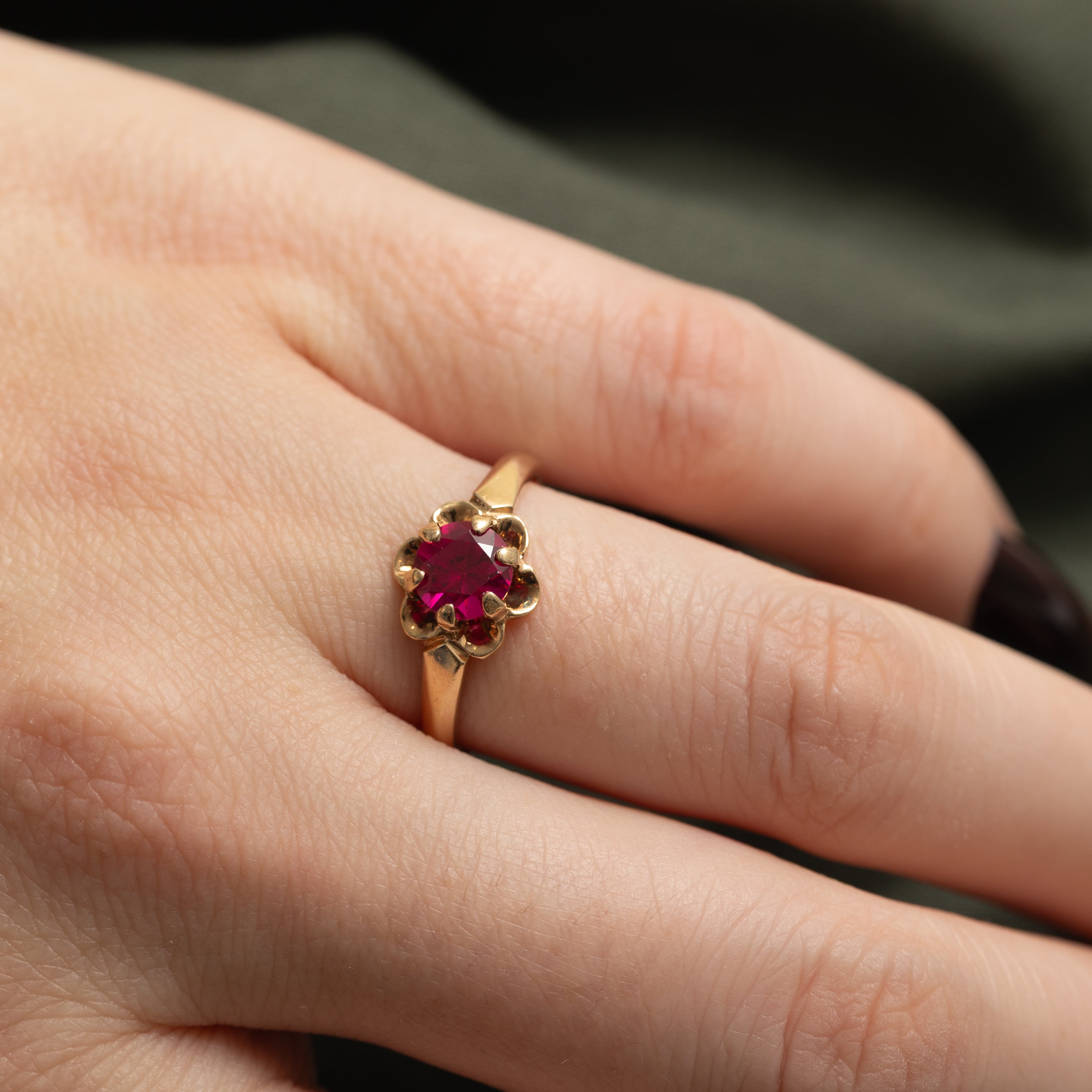 Belcher Set Synthetic Ruby Ring | 1.00ct | SZ 6.75