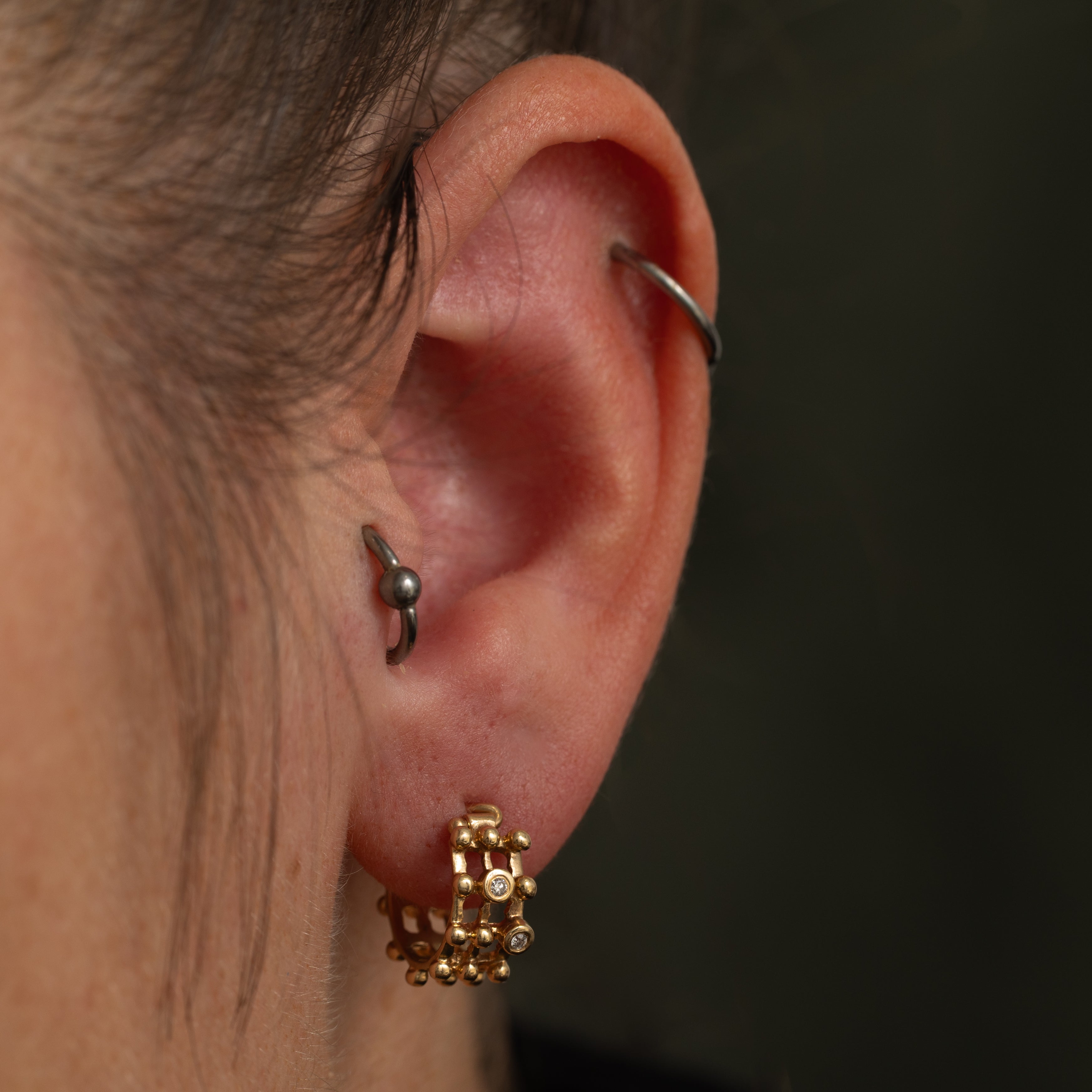 Diamond Bead Textured Hoop Earrings