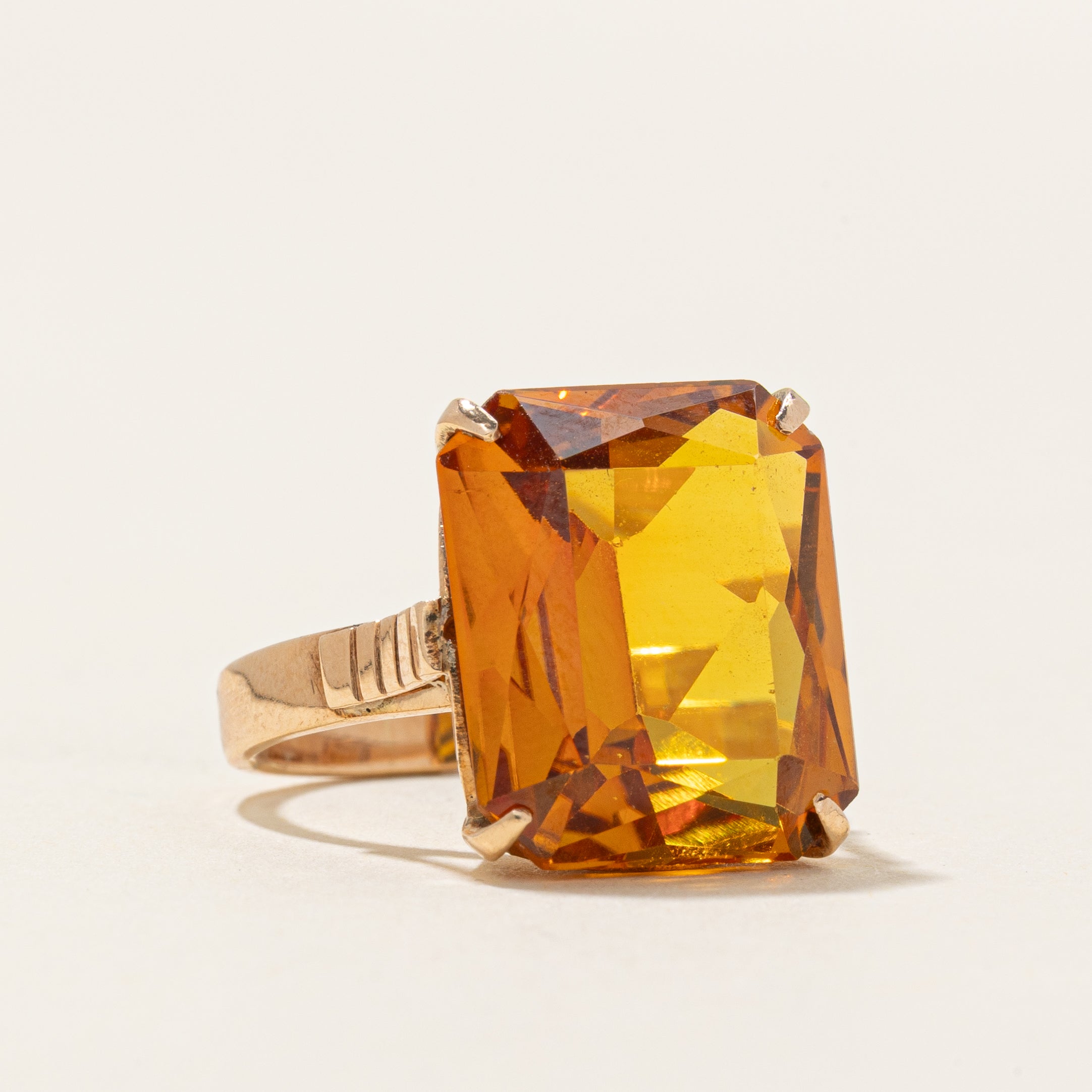 Radiant Cut Synthetic Orange Sapphire Cocktail Ring | 13.00ct | SZ 5