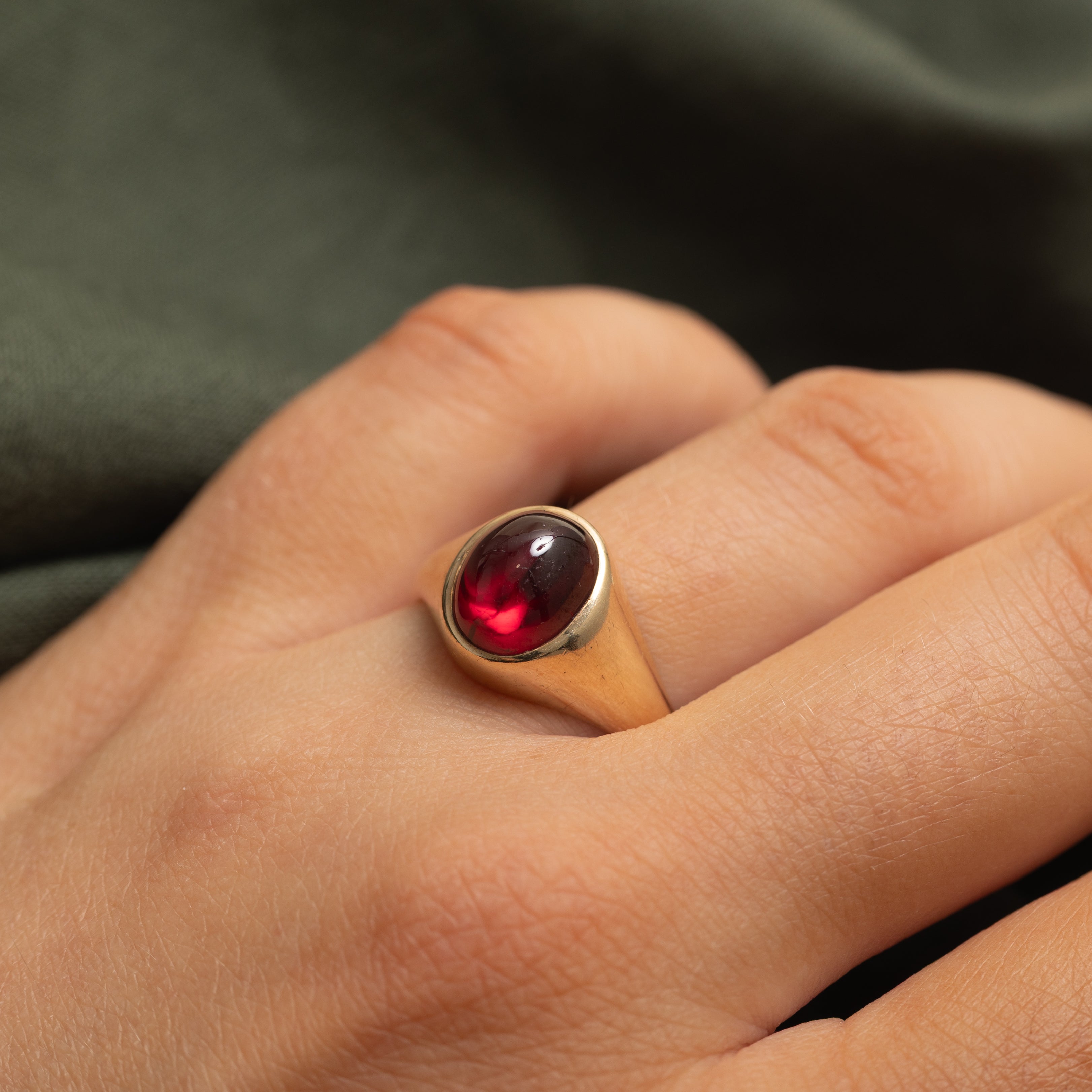 Solitaire Oval Cabochon Synthetic Ruby Ring | 4.31ct | SZ 8.75