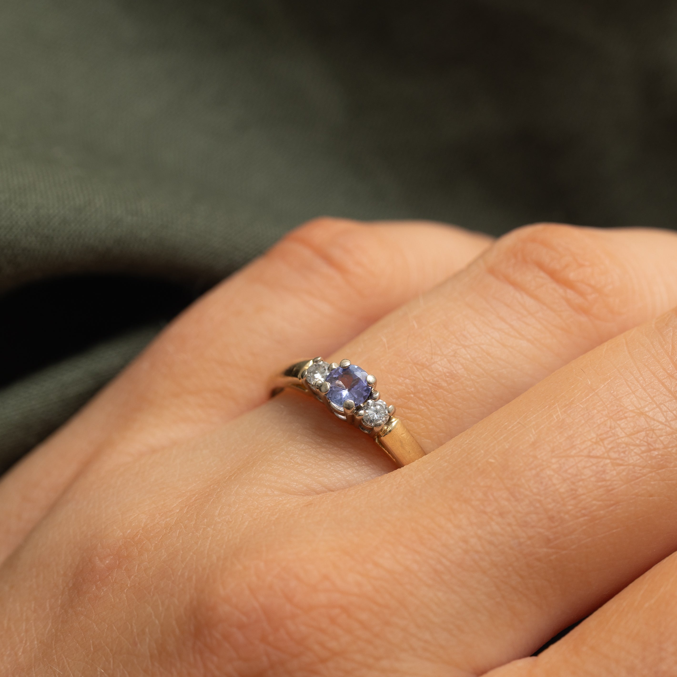 Three Stone Tanzanite & Diamond Ring | 0.20ct, 0.12ctw | SZ 9