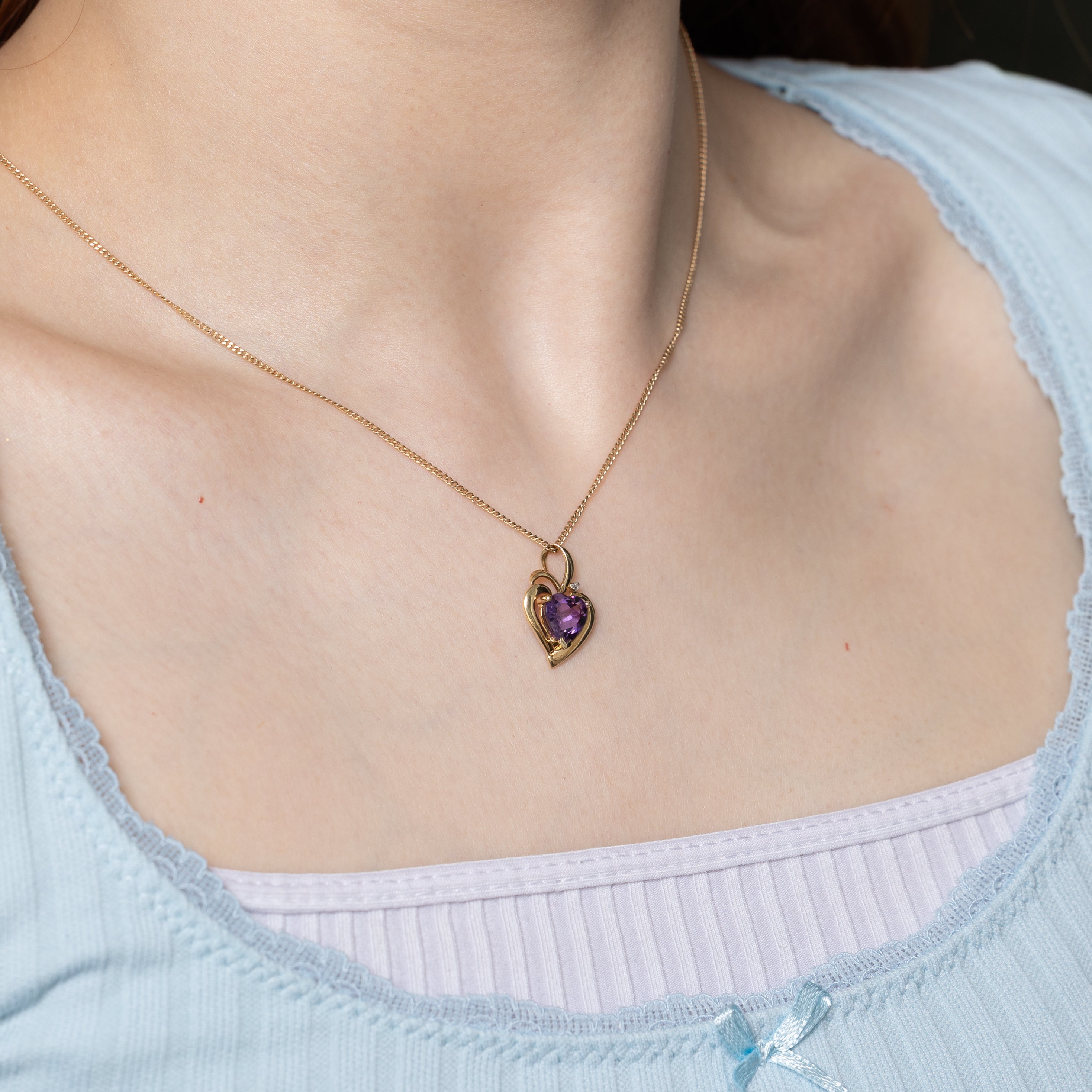 Amethyst & Diamond Openwork Heart Pendant | 1.75ct, 0.01ct