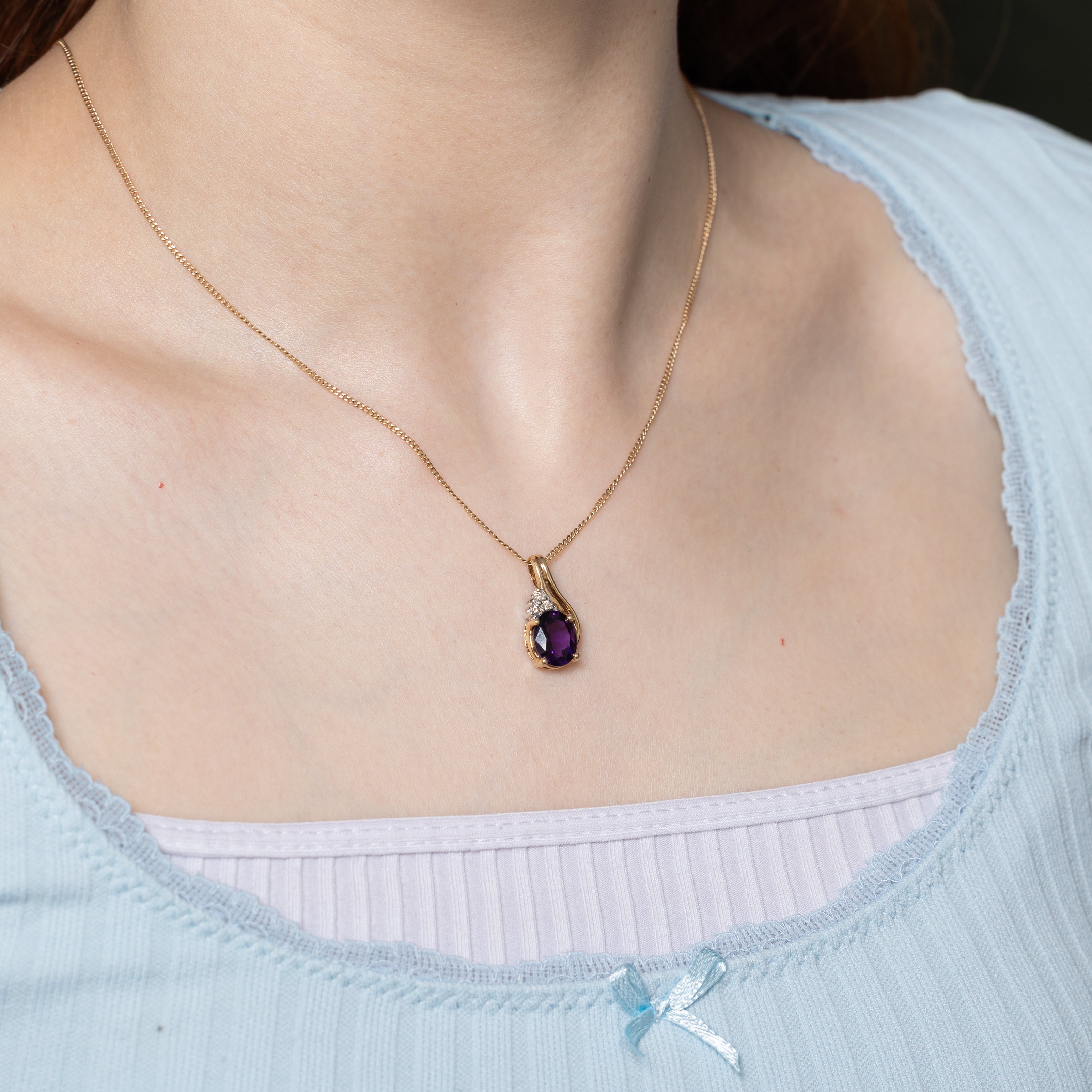 Amethyst & Diamond Teardrop Pendant | 2.50ct, 0.06ctw