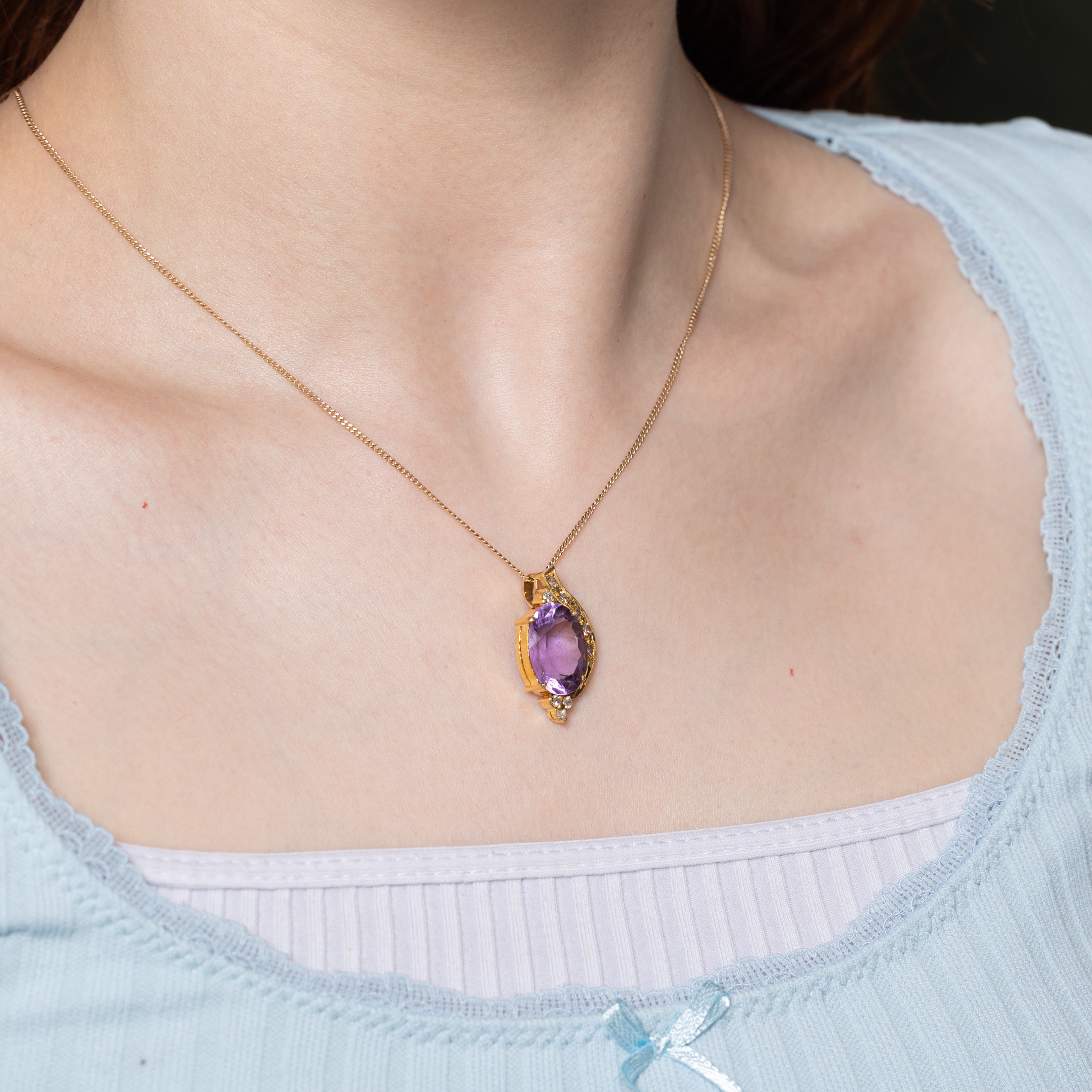 Amethyst & Diamond Waterfall Pendant | 9.00ct, 0.27ctw