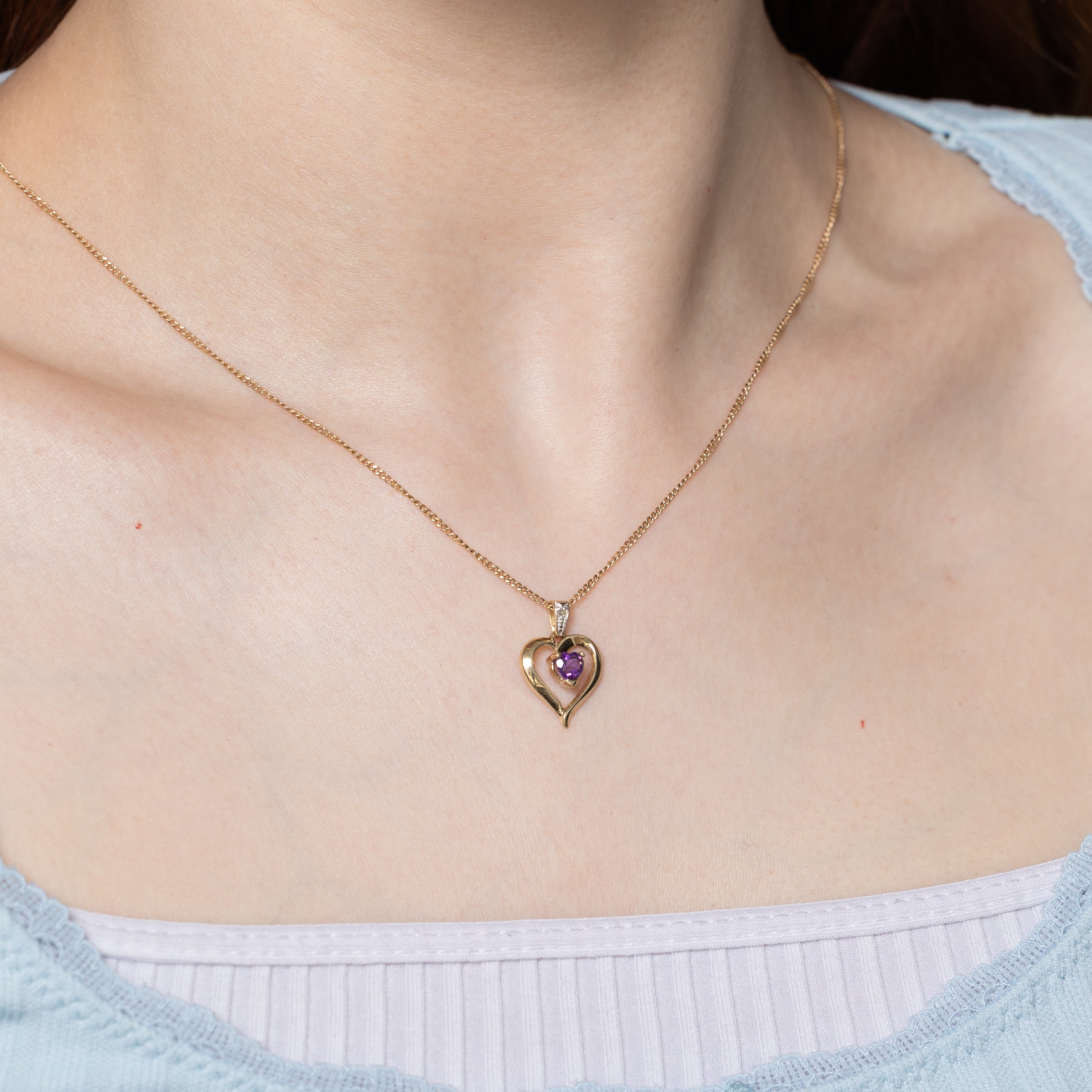 Amethyst & Diamond Open Heart Pendant | 0.40ct, 0.01ctw