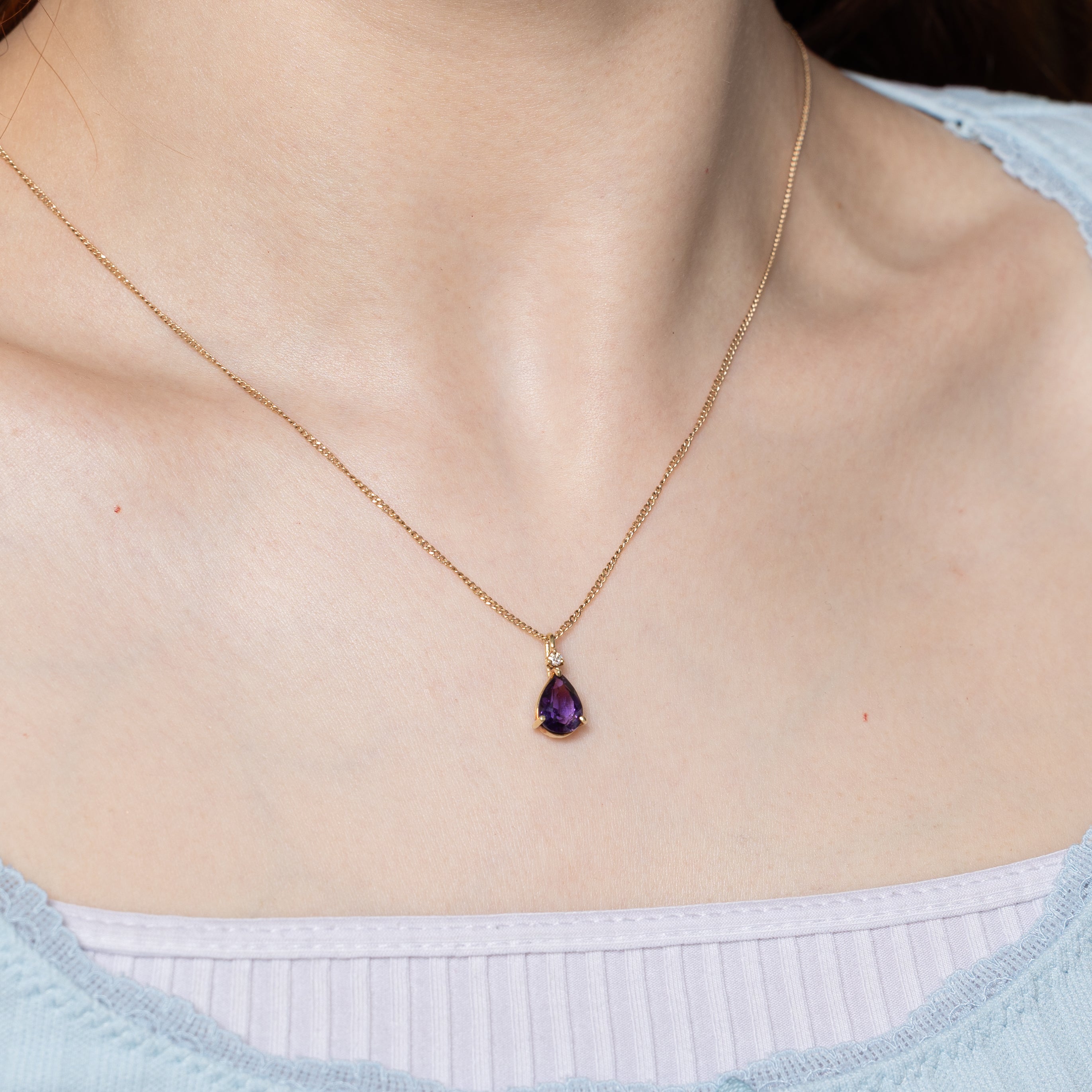 Pear Cut Amethyst & Diamond Pendant | 1.40ct, 0.03ct