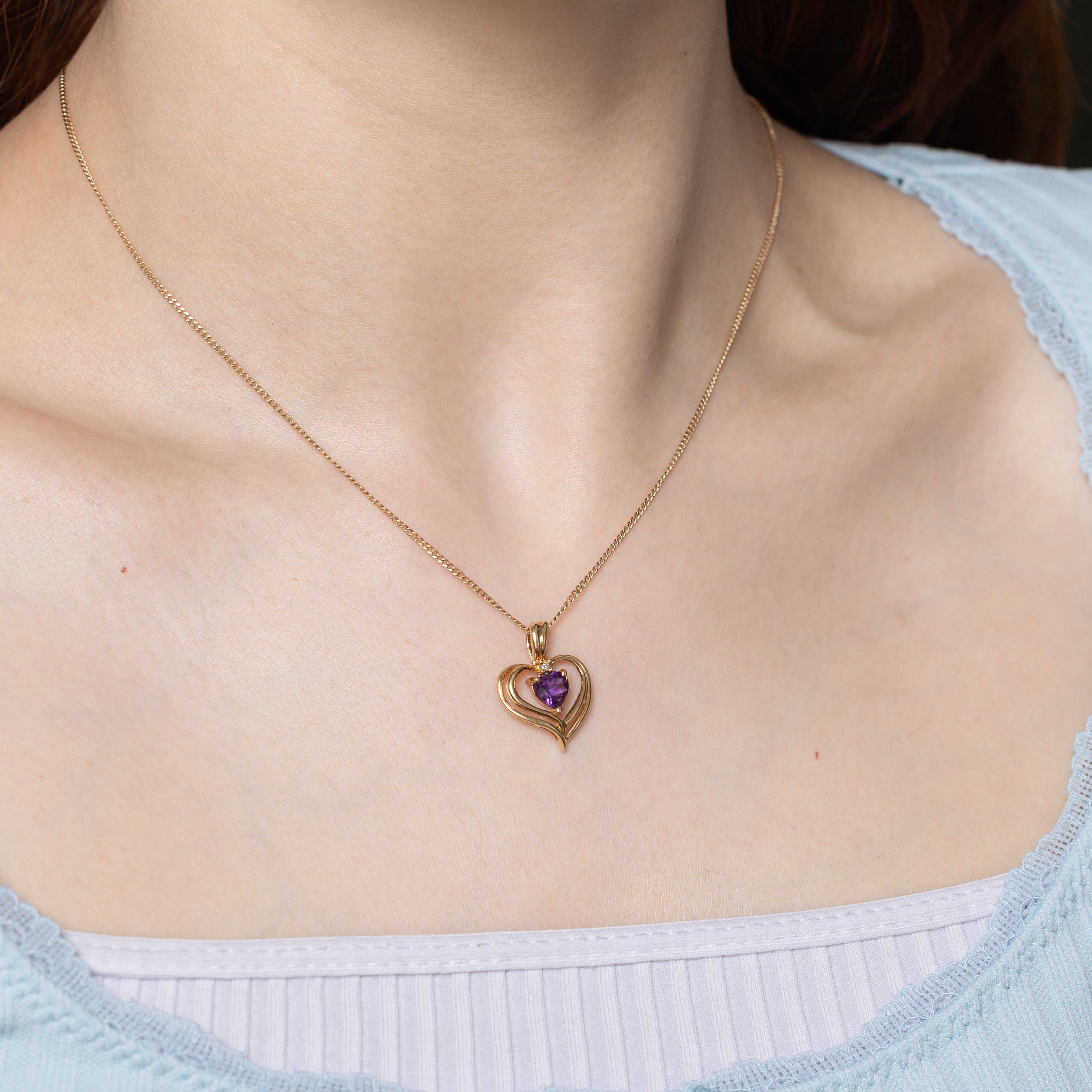 Amethyst & Diamond Openwork Heart Pendant | 0.70ct, 0.02ct